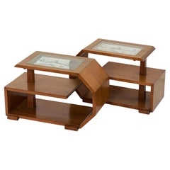 Pair of French Art Deco Side Tables with Etched Glass Tops