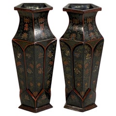 Chinoiserie Pentagonal Vases of Lacquered Papier-Mâché - Individually Priced