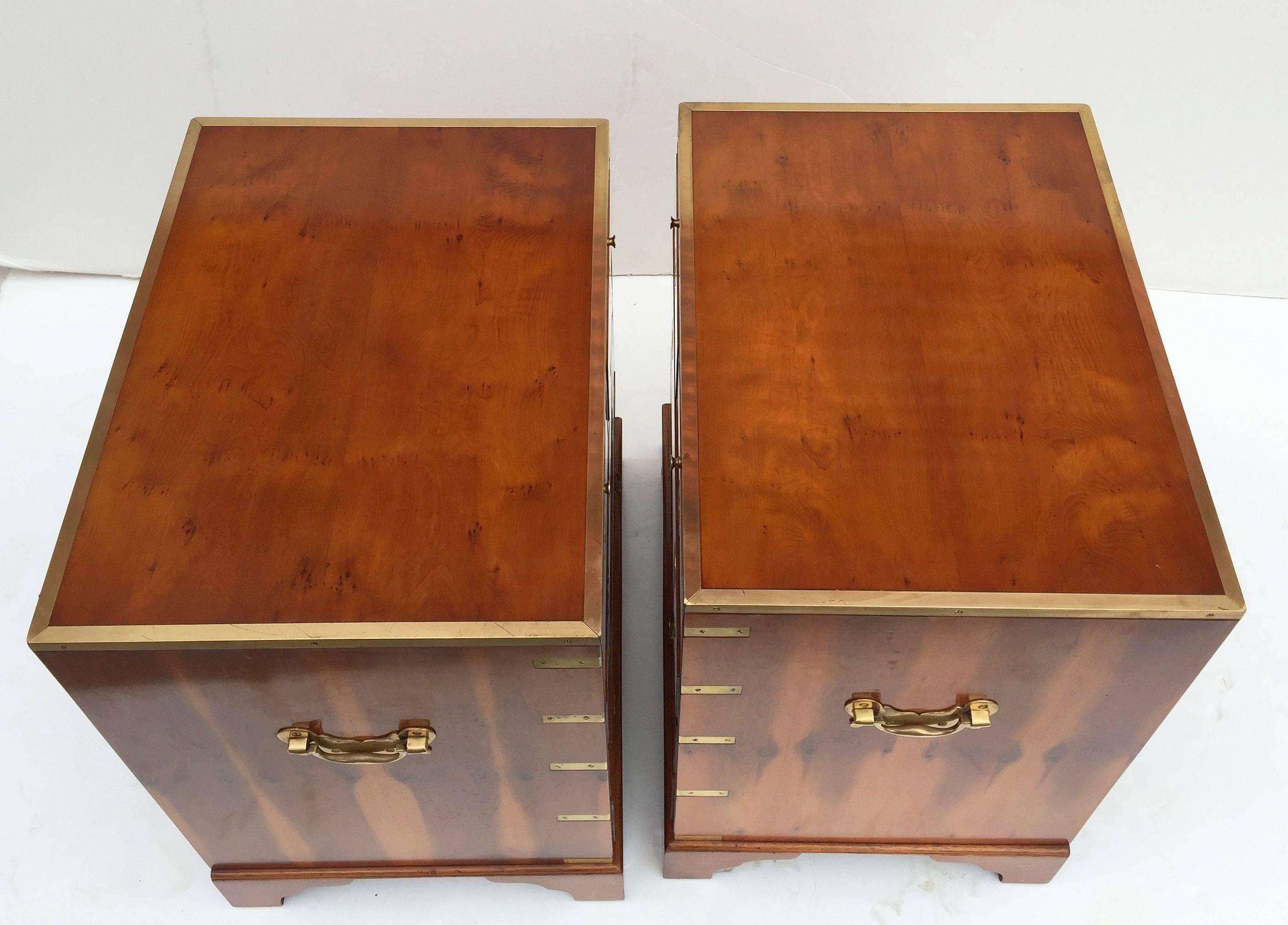 20th Century Pair of Campaign Style Nightstands or Low Chests