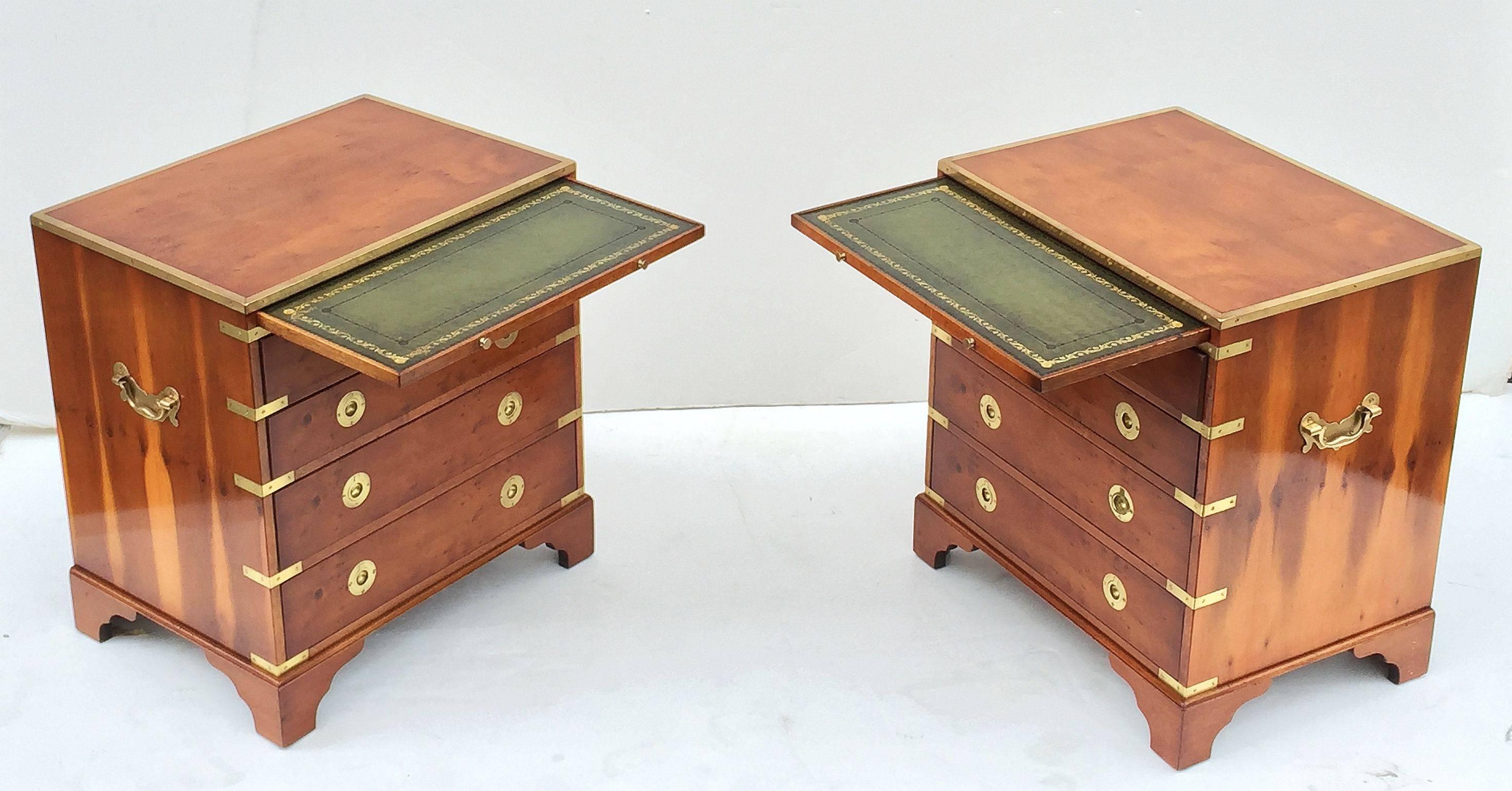 English Pair of Campaign Style Nightstands or Low Chests