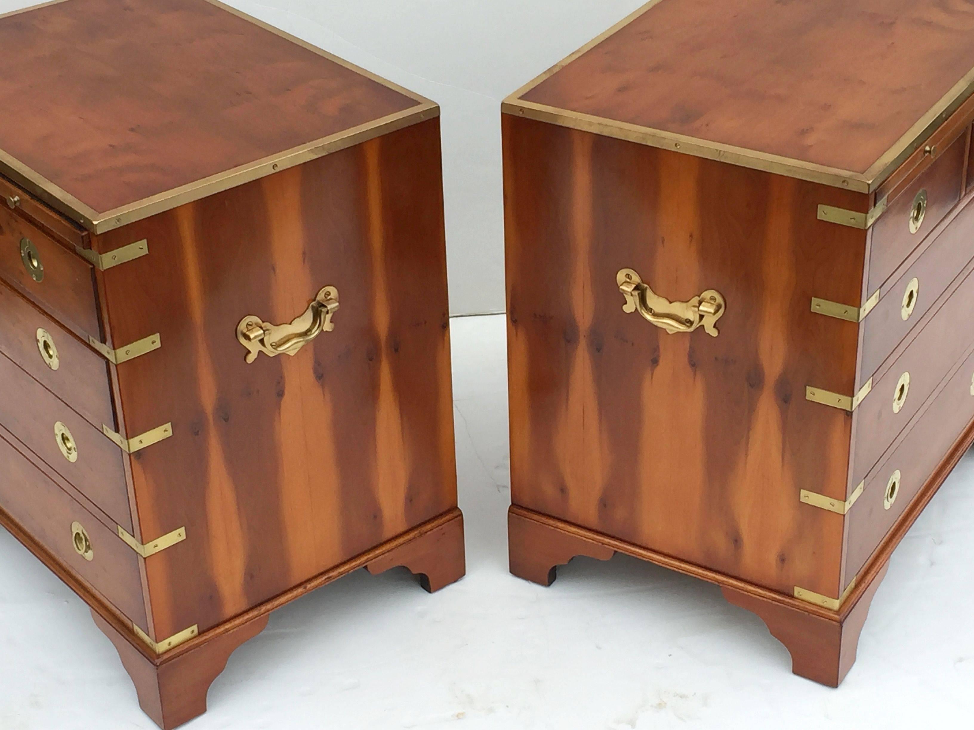 Brass Pair of Campaign Style Nightstands or Low Chests