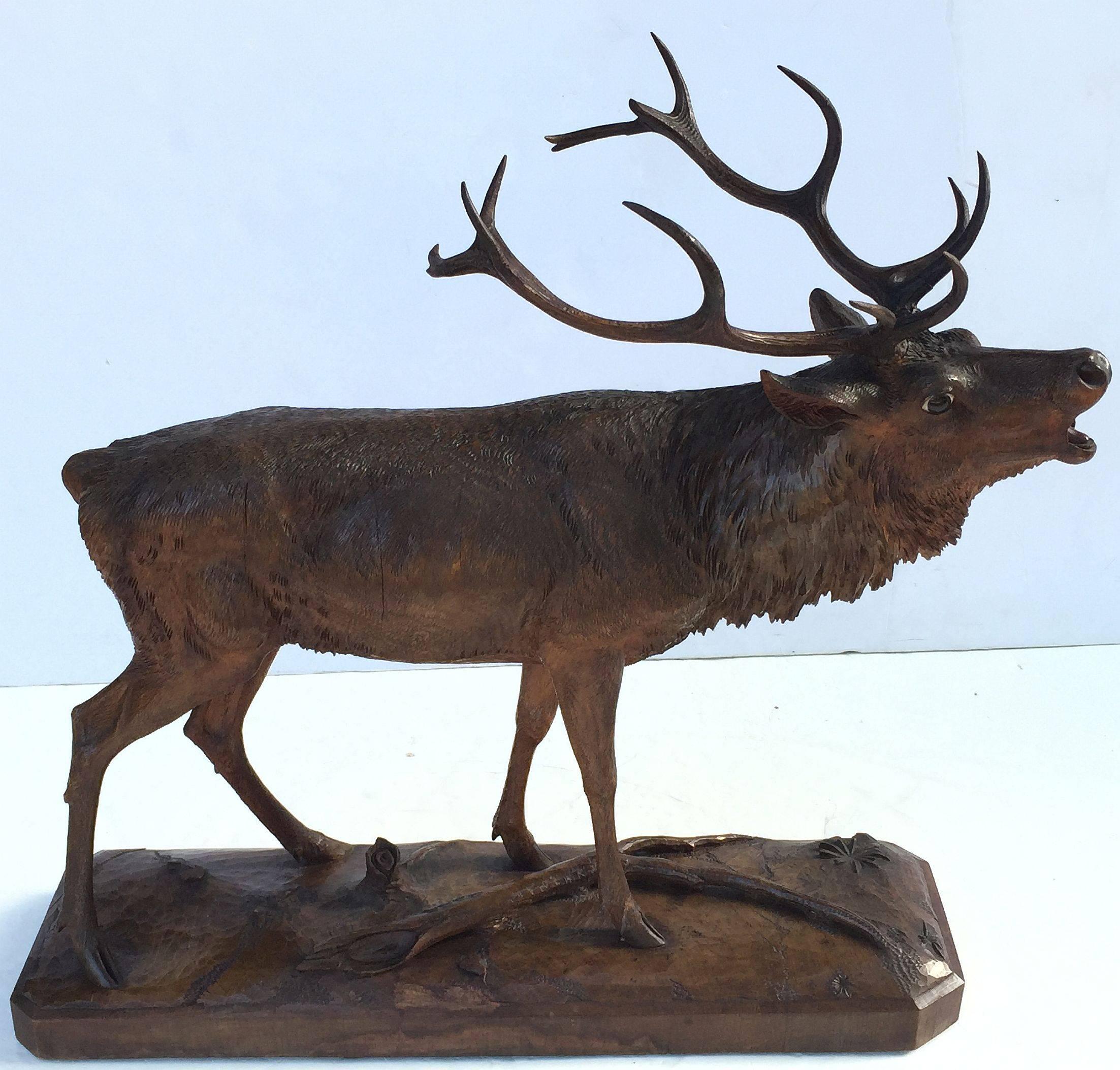 19th Century Large Black Forest Deer Sculpture