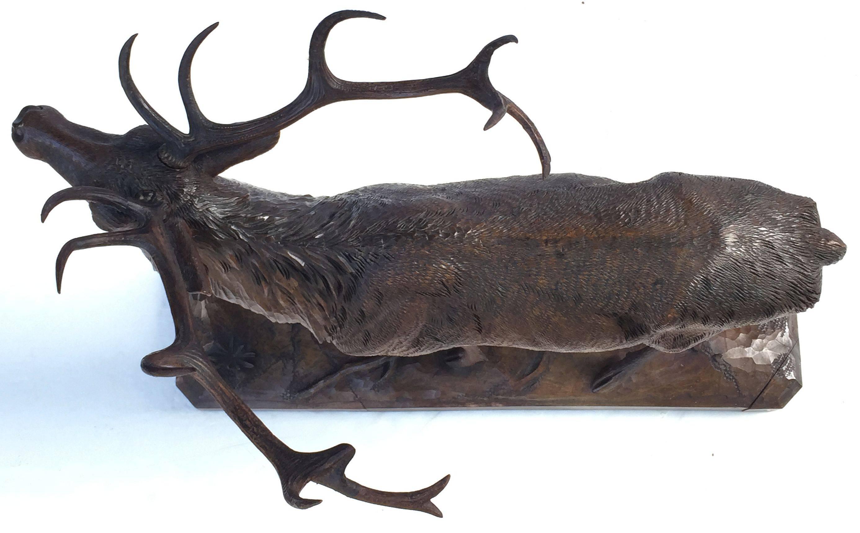 Swiss Large Black Forest Deer Sculpture