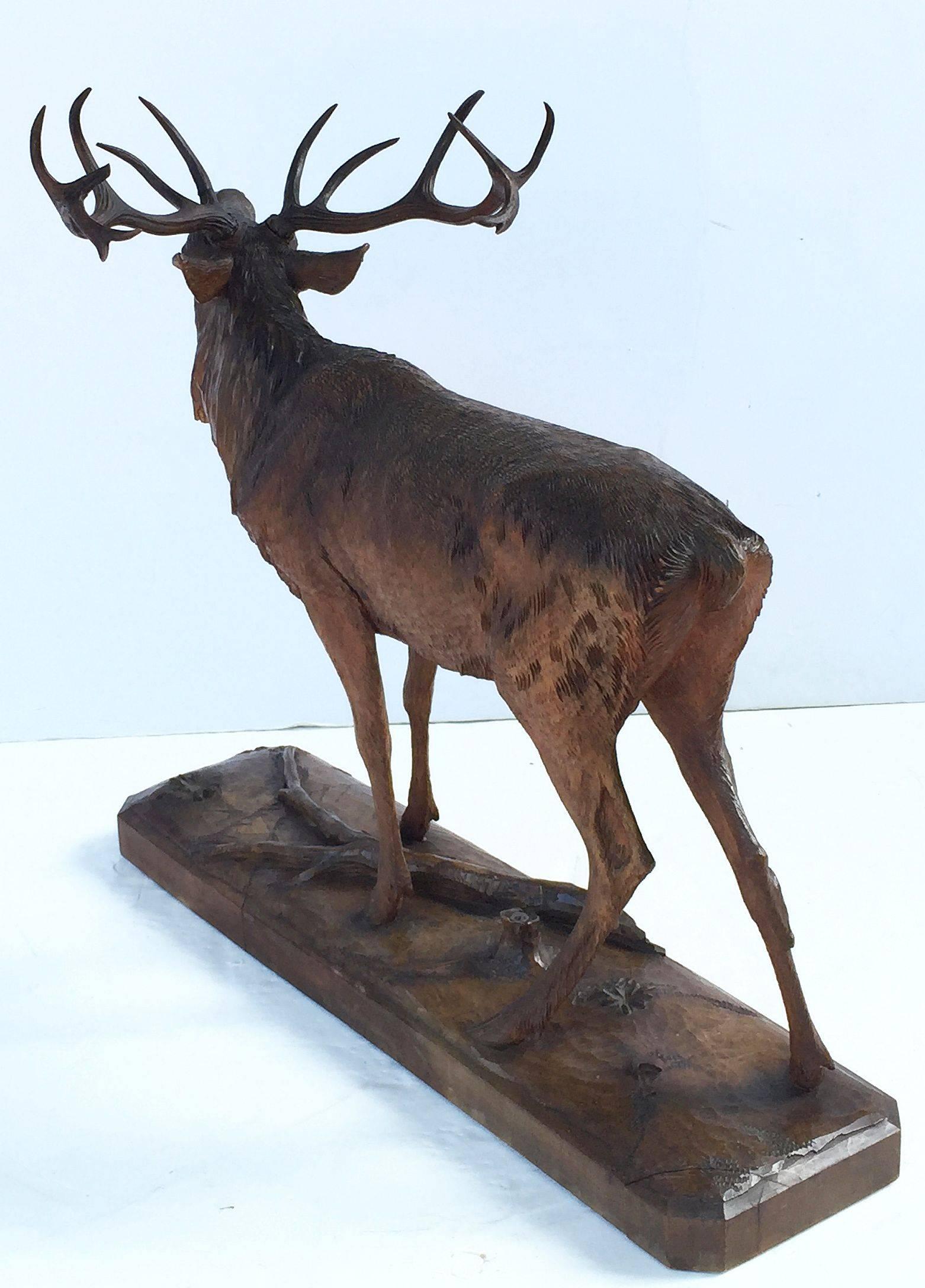 Carved Large Black Forest Deer Sculpture