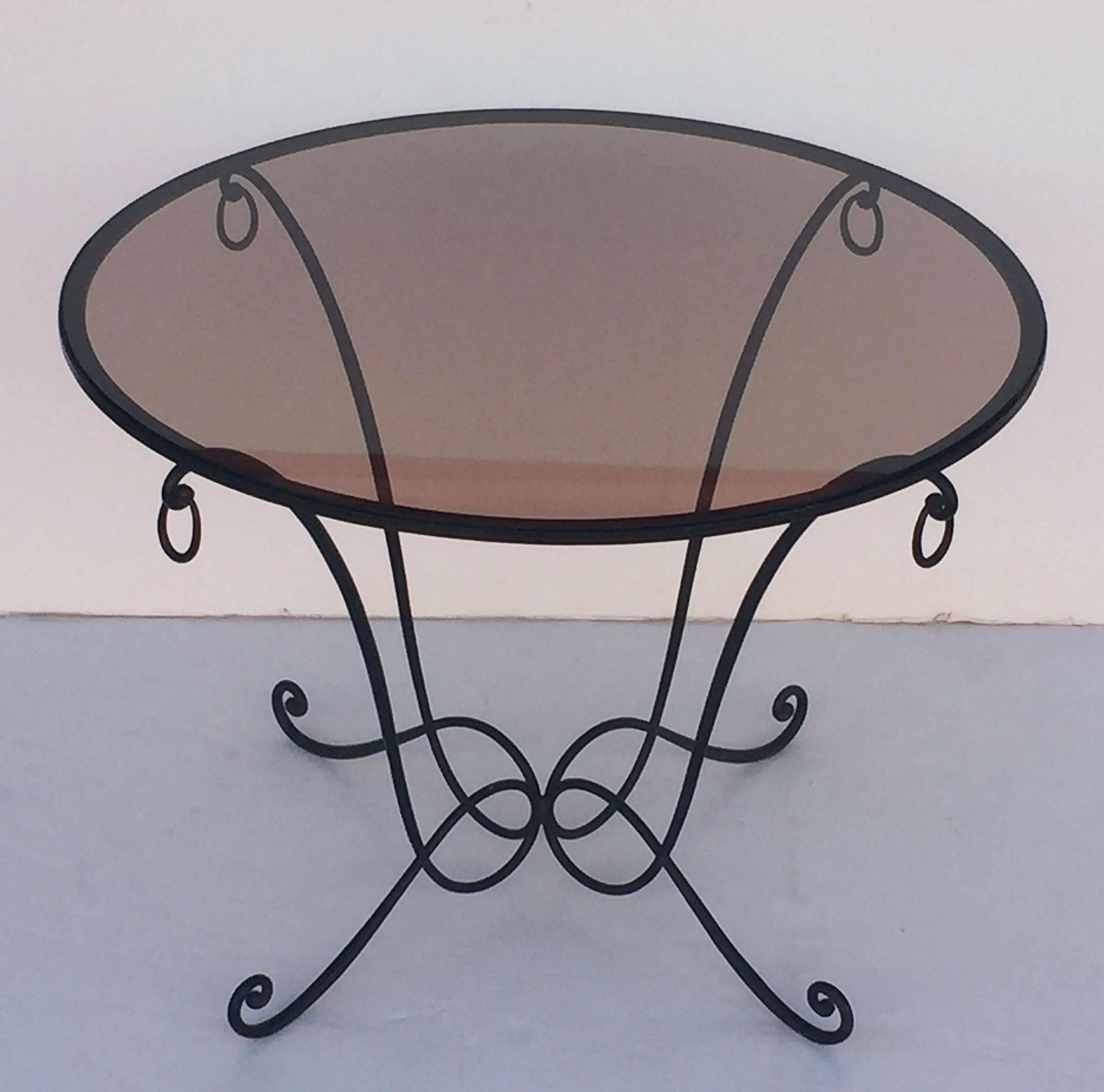 20th Century French Round Table of Wrought Iron and Smoked Glass