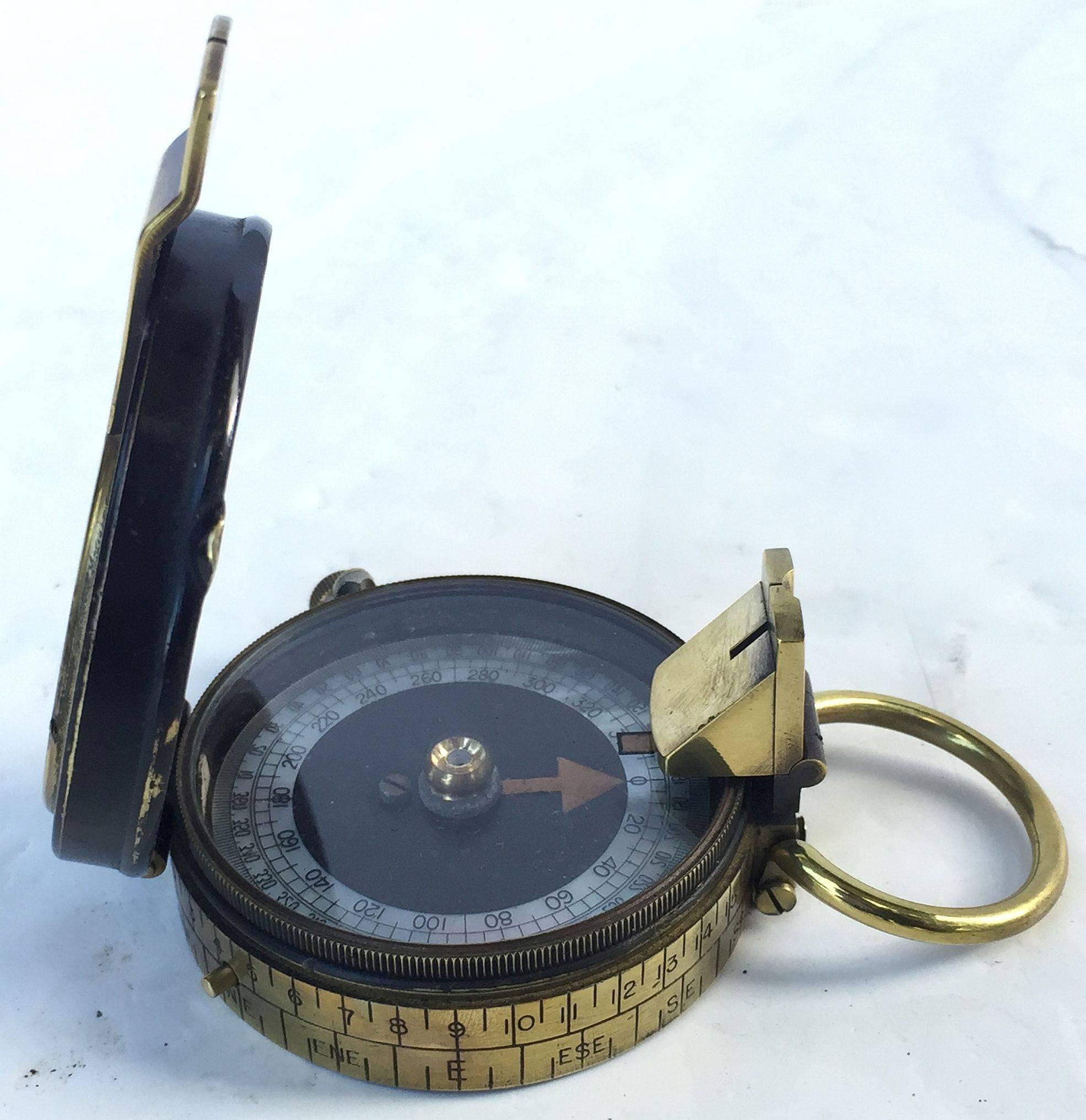English British WWI Marching Compass with Leather Case