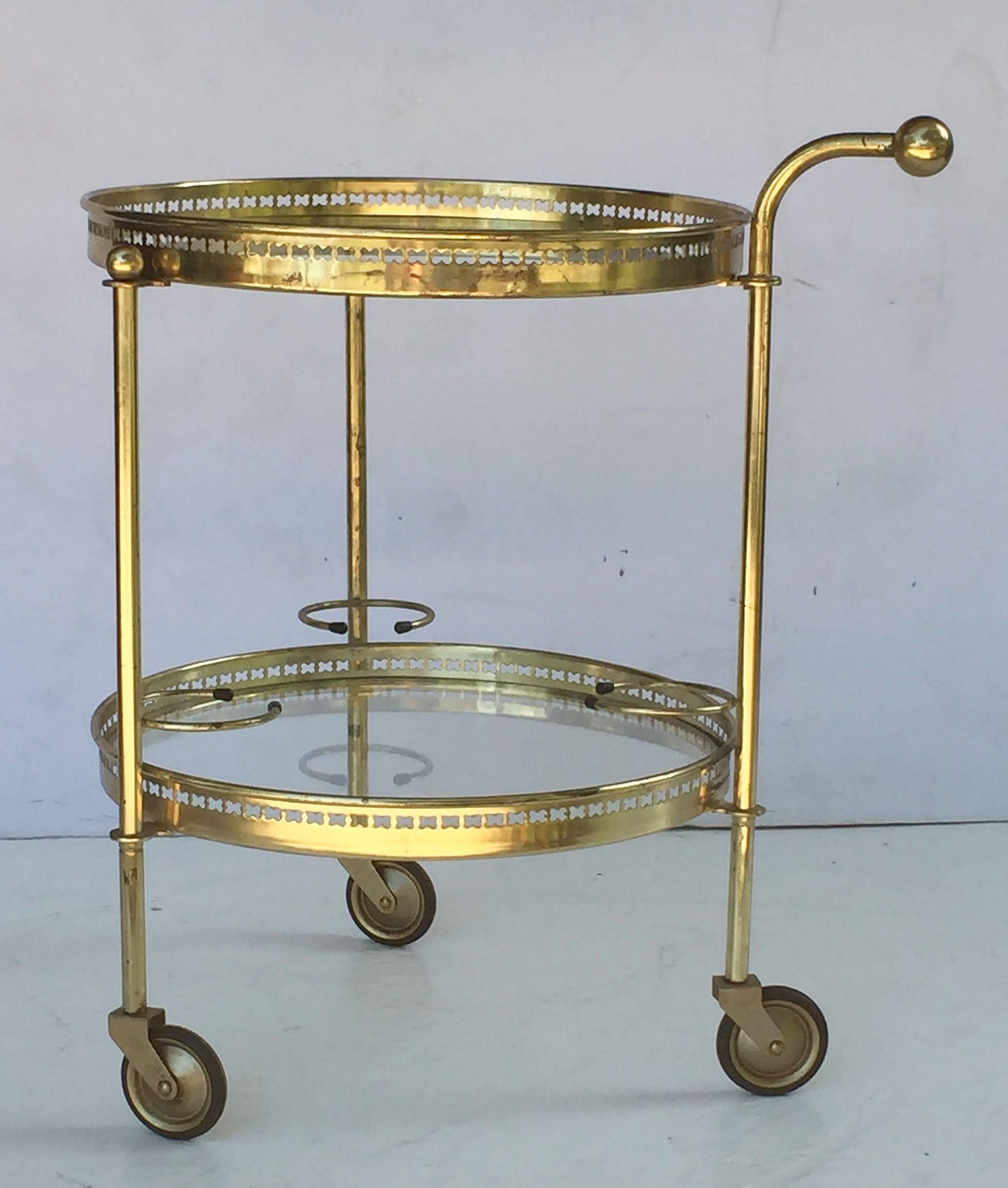 brass and glass bar cart