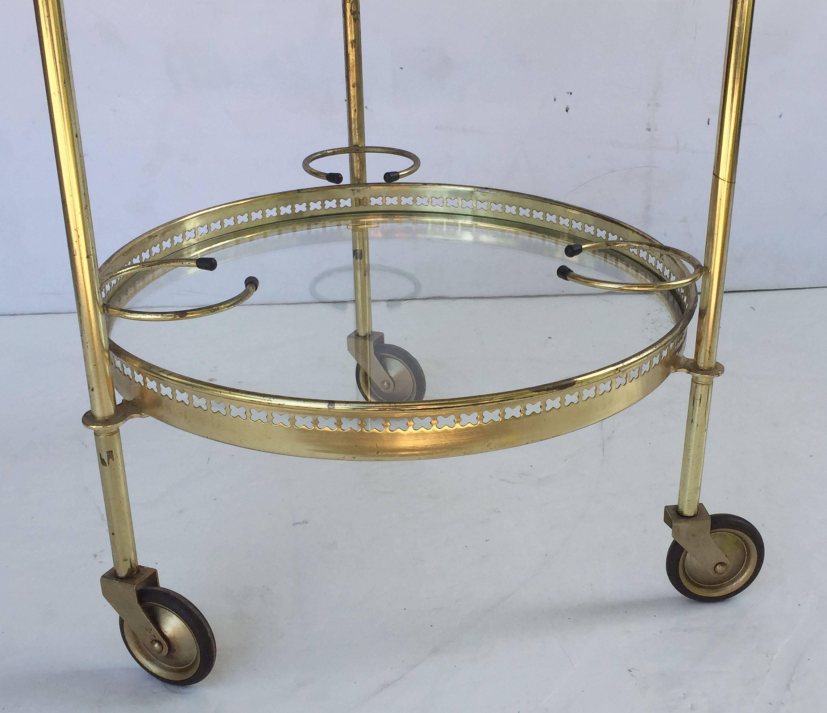 French Round Drinks Cart of Brass and Glass 3