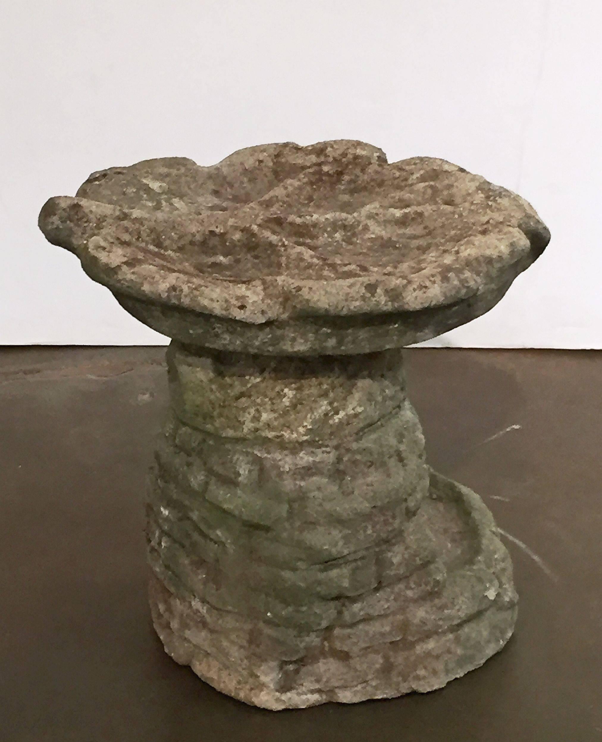 20th Century English Garden Stone Bird Bath and Feeder