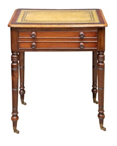 English Diminutive Writing Table or Desk of Mahogany with Inset Leather Top