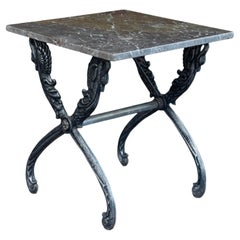 French Garden or Conservatory Table with Marble Top over Polished Steel