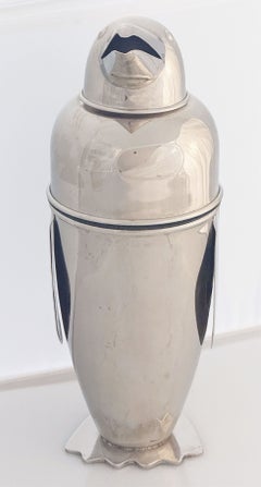 Art-Déco-Pinguin-Cocktailshaker aus Edelstahl aus England