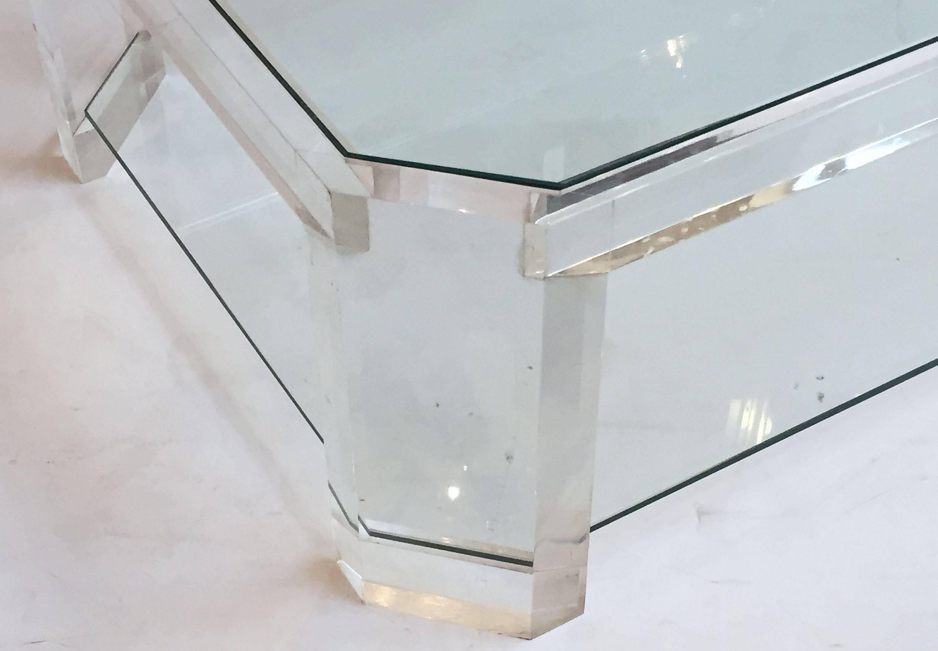 Large French Cocktail or Low Table of Lucite and Glass by David Lange 5