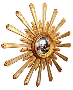 Espejo convexo italiano con efecto «sunburst» o «starburst» y marco dorado (diámetro 35)