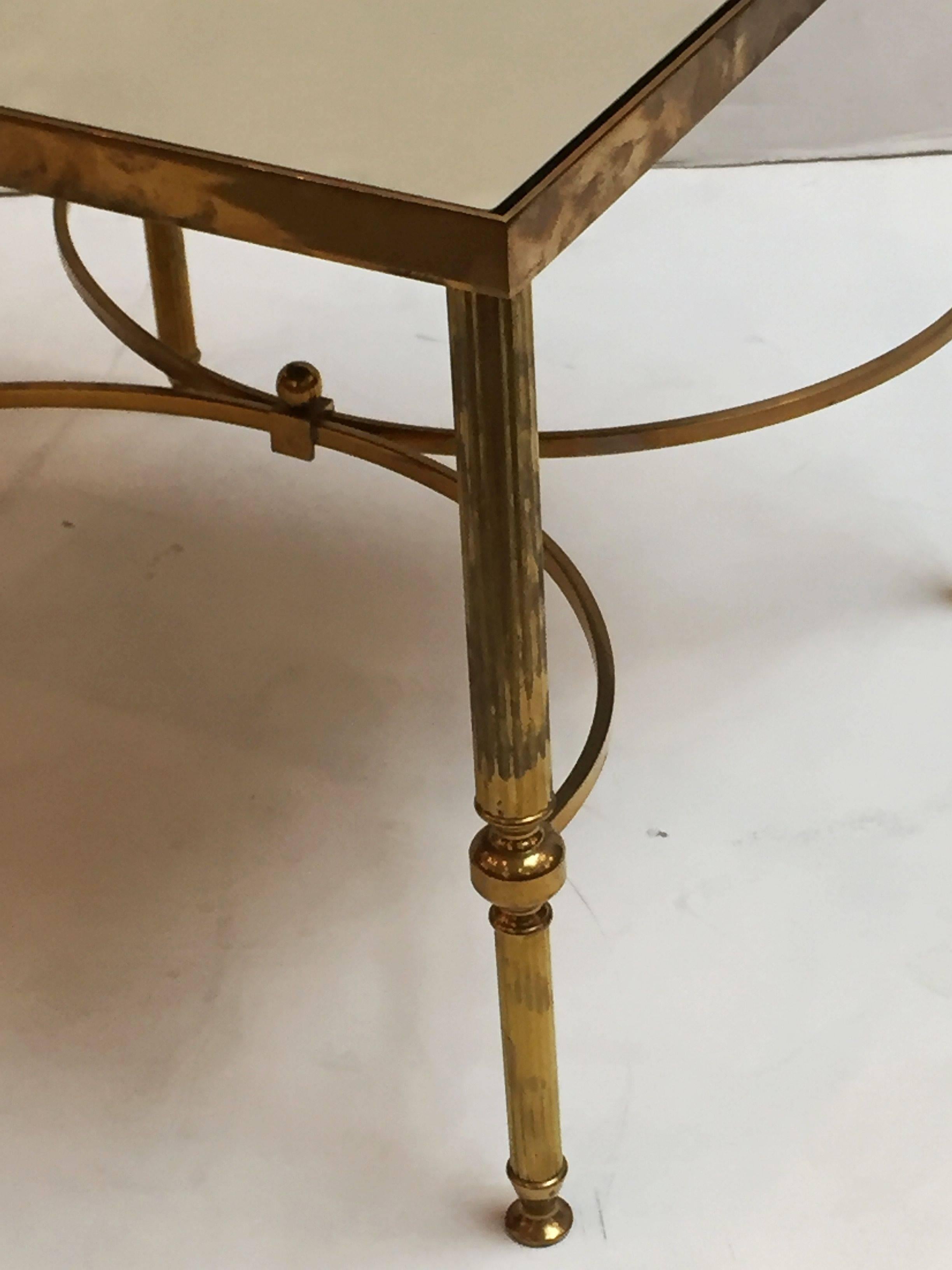 French Low Side Tables of Brass and Mirrored Glass 'Individually Priced' 2