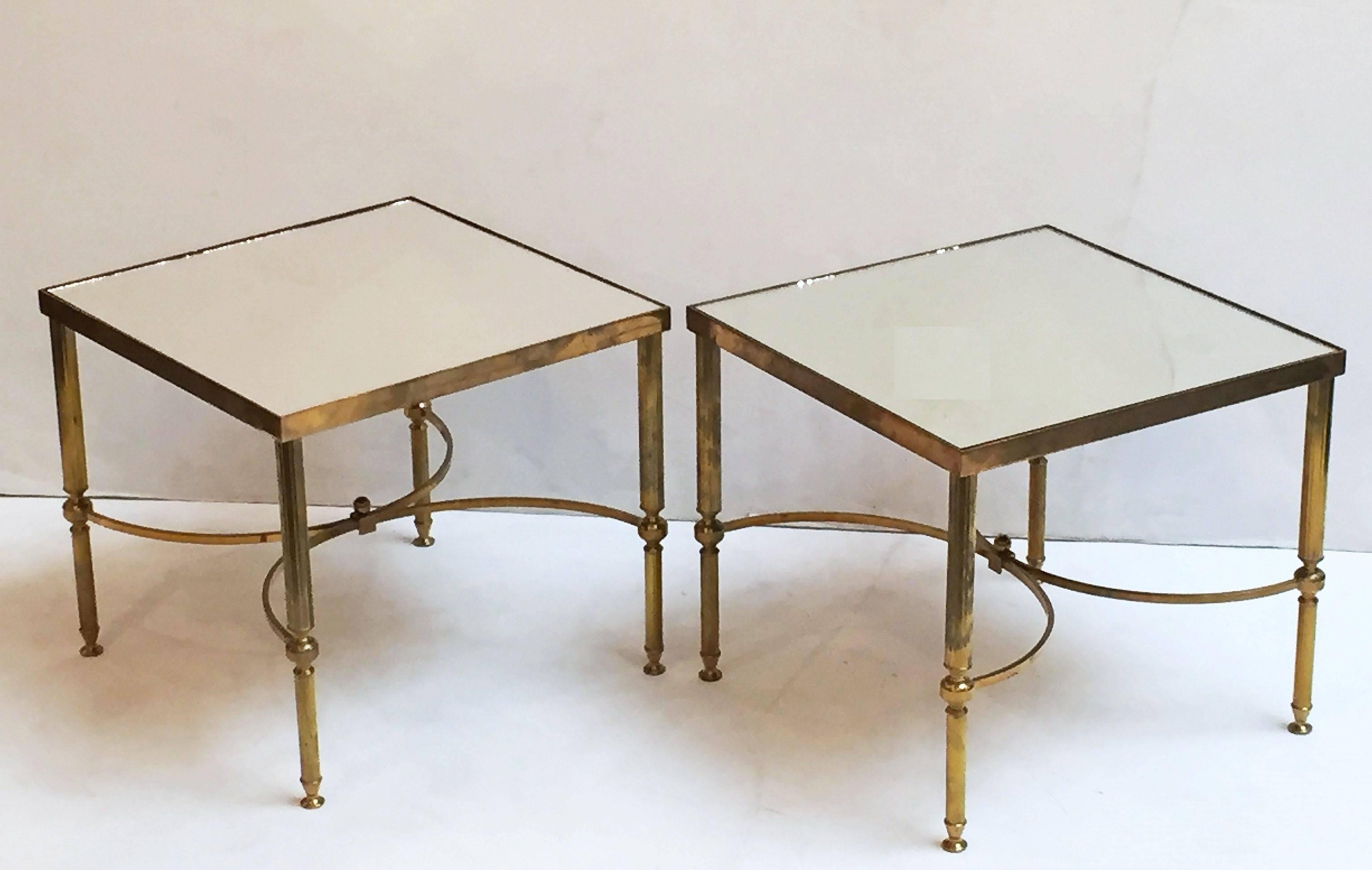 French Low Side Tables of Brass and Mirrored Glass 'Individually Priced' 1