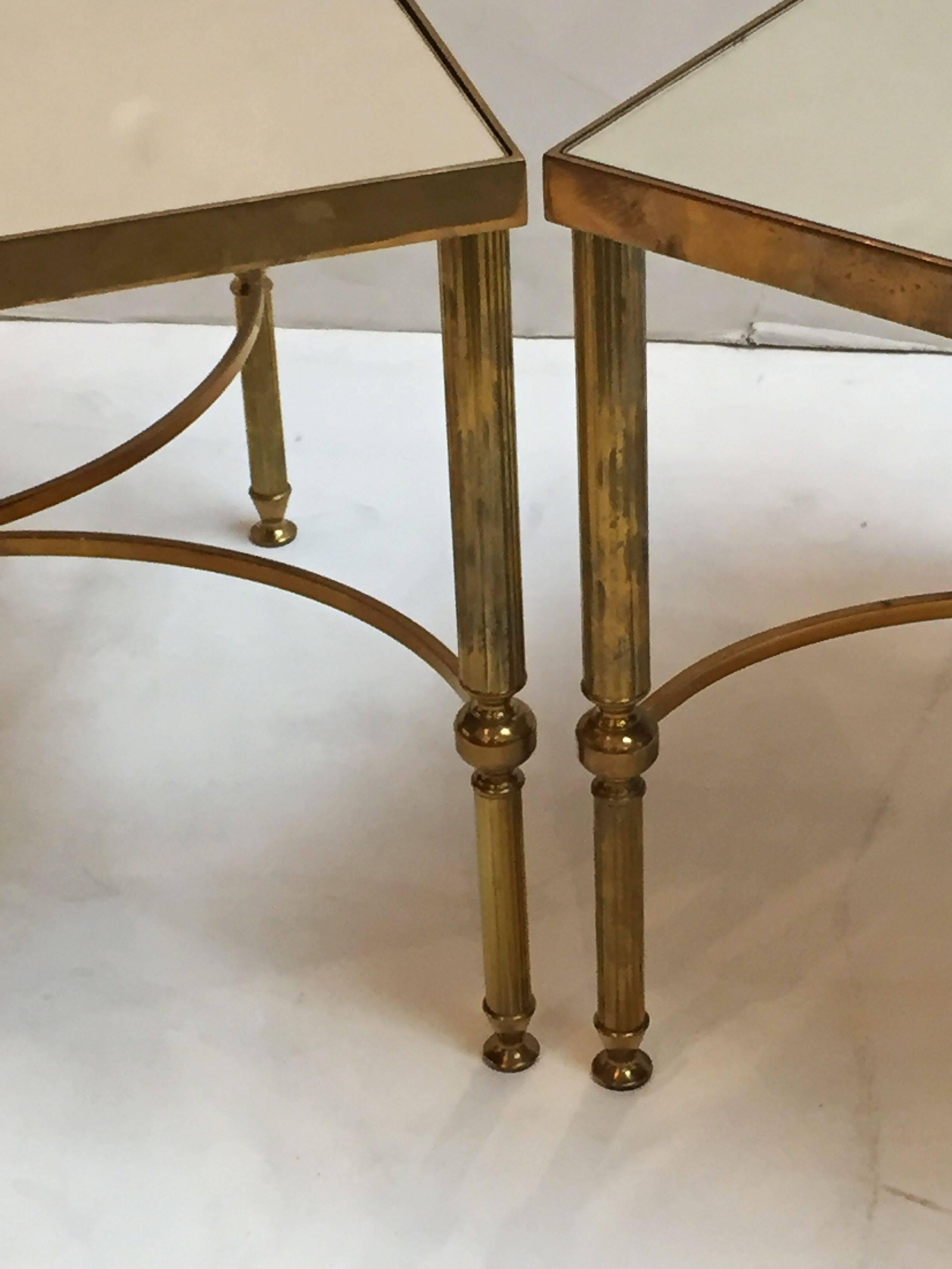 French Low Side Tables of Brass and Mirrored Glass 'Individually Priced' 4
