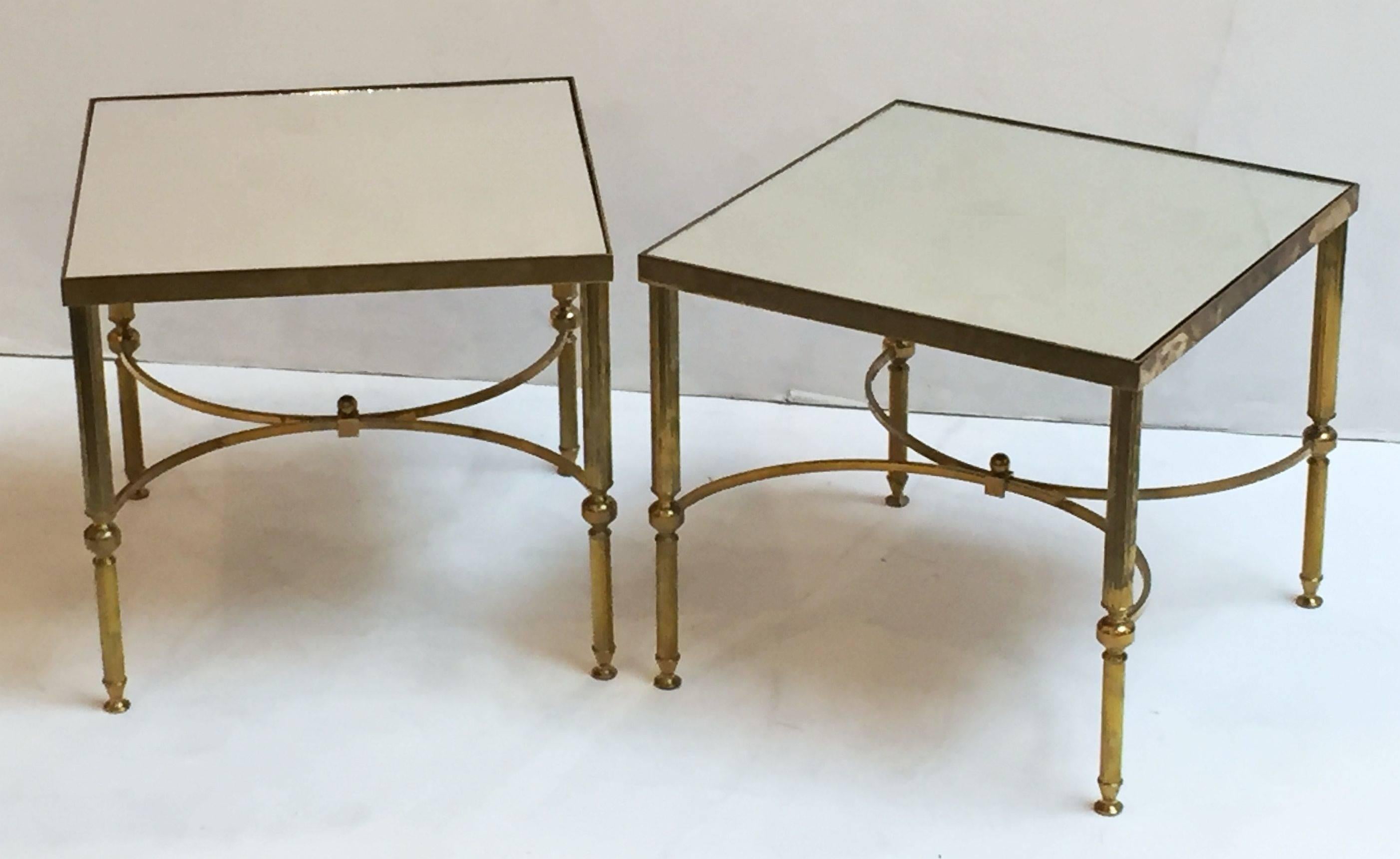 French Low Side Tables of Brass and Mirrored Glass 'Individually Priced' 3