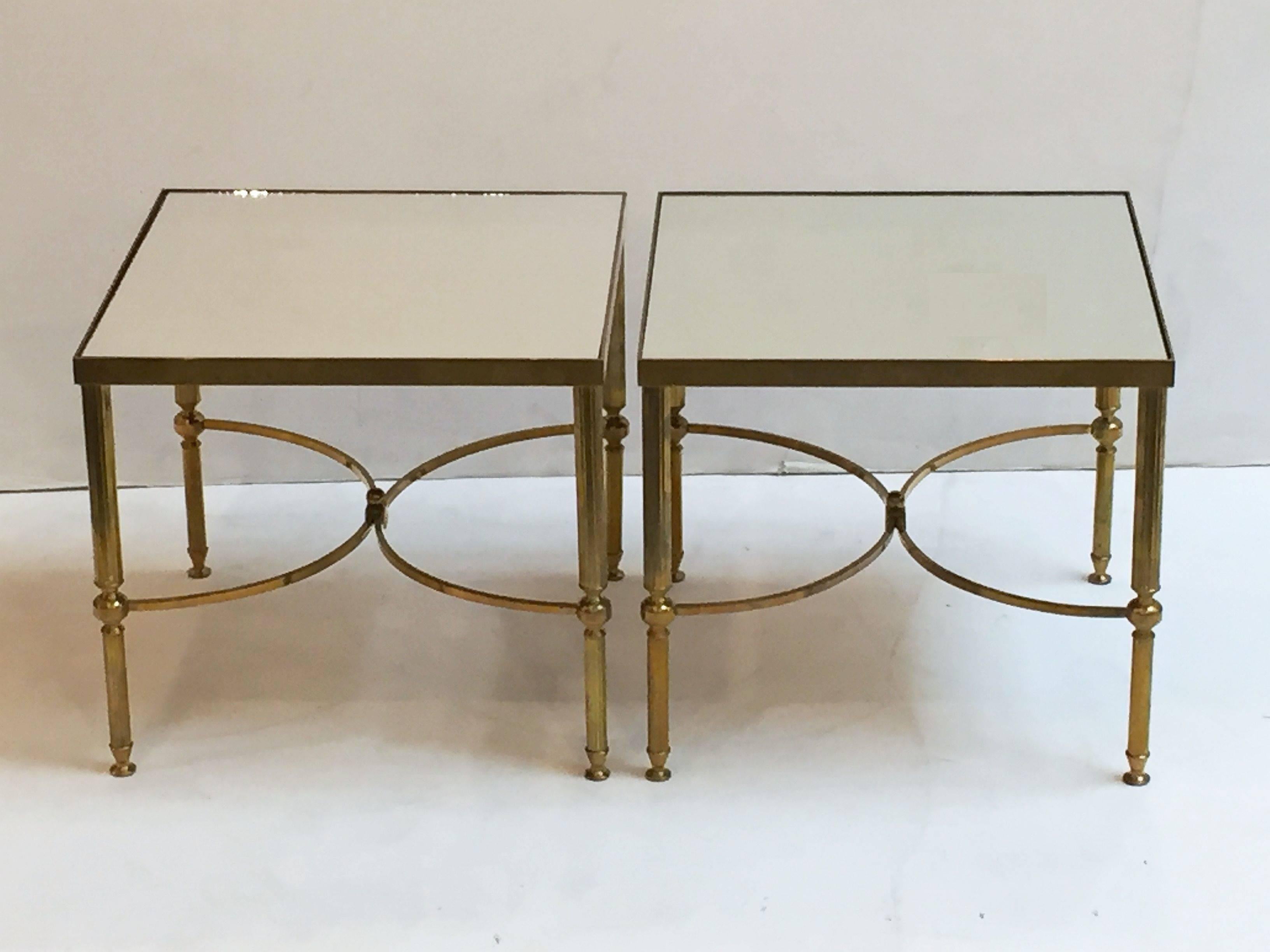 French Low Side Tables of Brass and Mirrored Glass 'Individually Priced' In Excellent Condition In Austin, TX