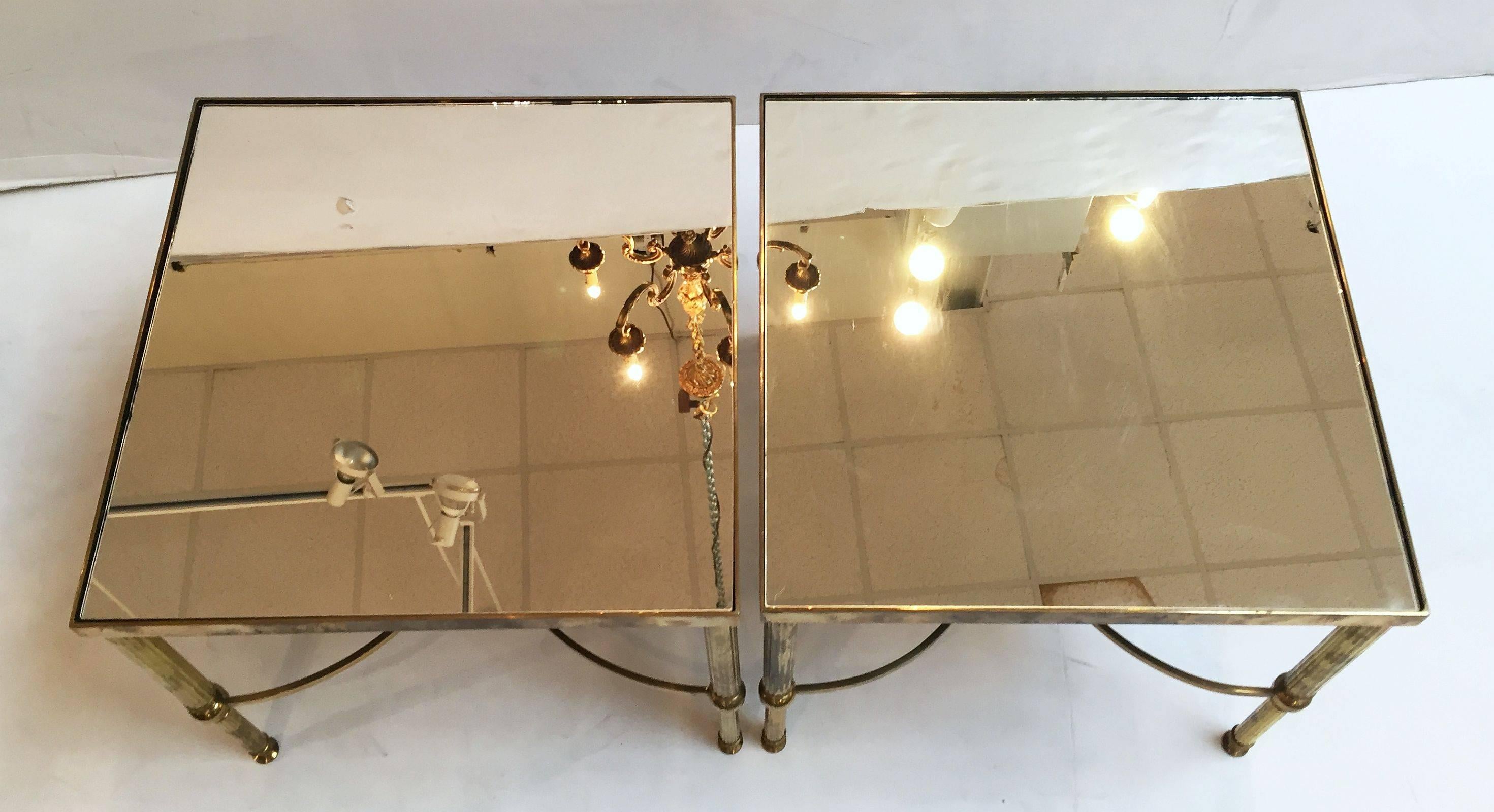 French Low Side Tables of Brass and Mirrored Glass 'Individually Priced' 5