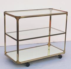 French Three-Tiered Rolling Drinks Cart of Metal, Glass and Mirrored Glass