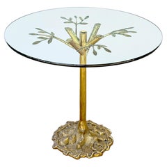 Italian Occasional Table with Round Glass Top over Faux Bois Tree-Form Base