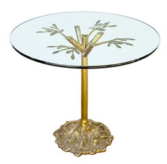 Italian Occasional Table with Round Glass Top over Faux Bois Tree-Form Base