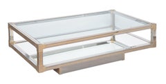 Large Italian Modern Rectangula Cocktail or Coffee Low Table of Chrome and Brass