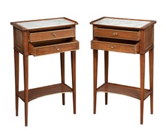 Pair of French Nightstands or Bedside Tables of Mahogany with Inset Marble Tops