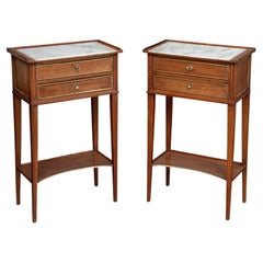 Pair of French Nightstands or Bedside Tables of Mahogany with Inset Marble Tops
