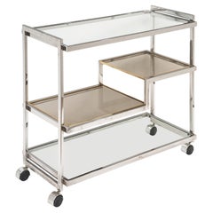 Italian Modern Drinks Cart or Bar Trolley of Chrome and Brass