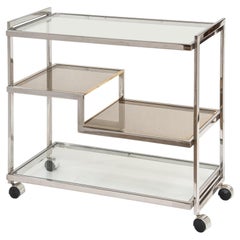 Italian Modern Drinks Cart or Bar Trolley of Chrome and Brass