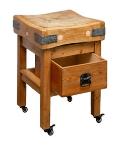 Butcher's Chopping Block Table with Through Drawer on Casters from England