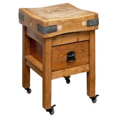 Butcher's Chopping Block Table with Through Drawer on Casters from England