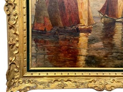 British Framed Oil Painting of Ships by Bertram Priestman