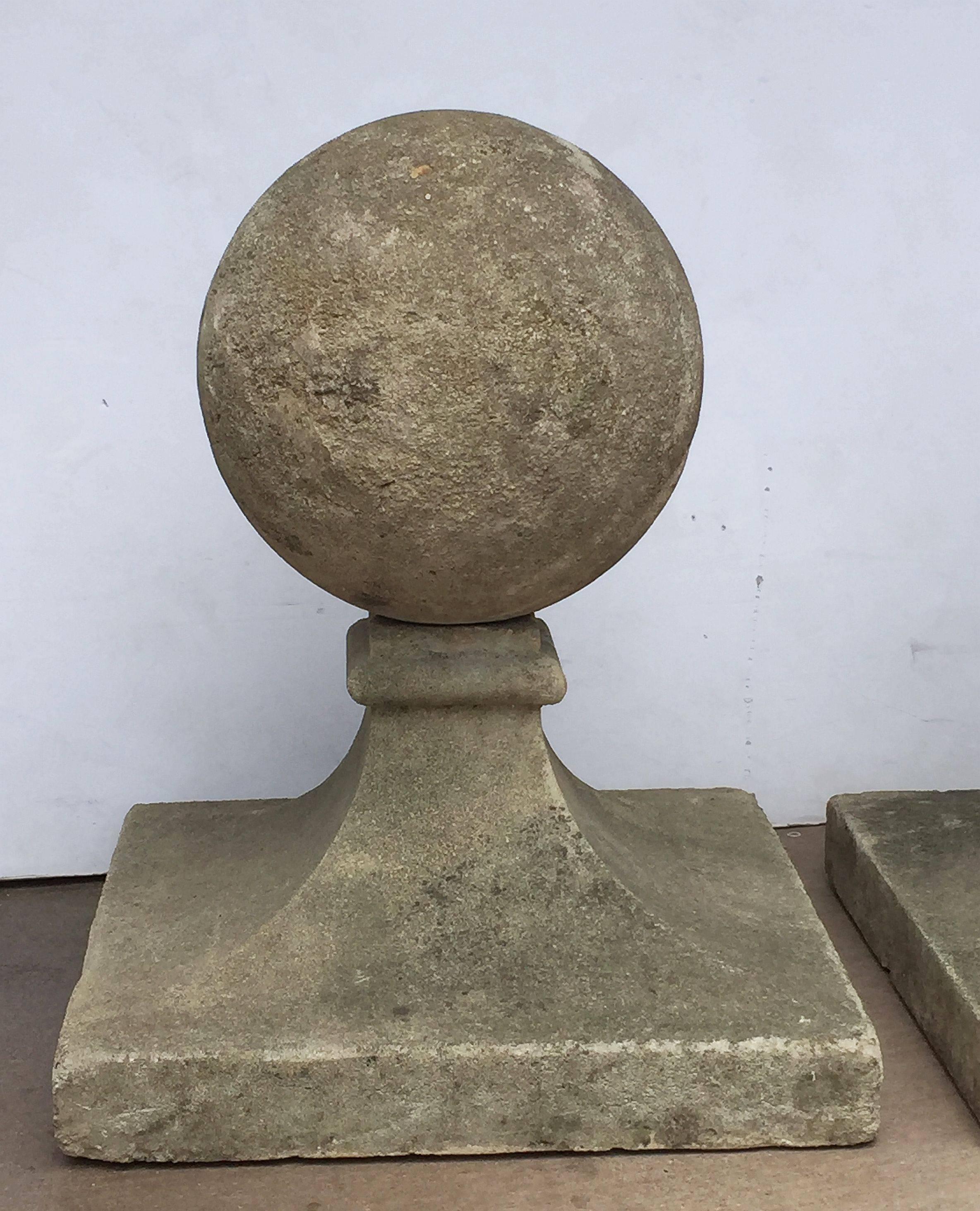 20th Century Pair of Large English Garden Stone Coping Balls