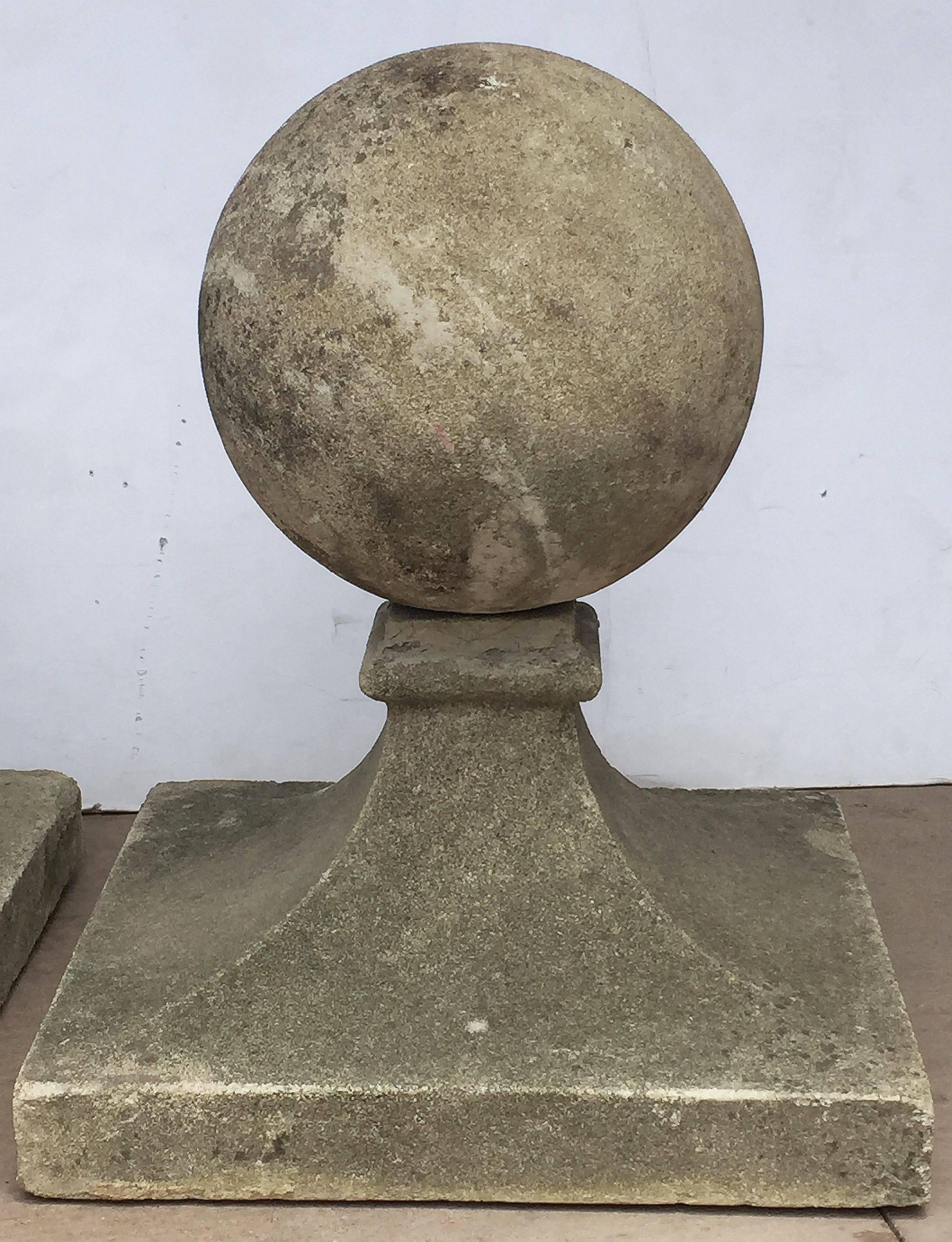 Cast Stone Pair of Large English Garden Stone Coping Balls
