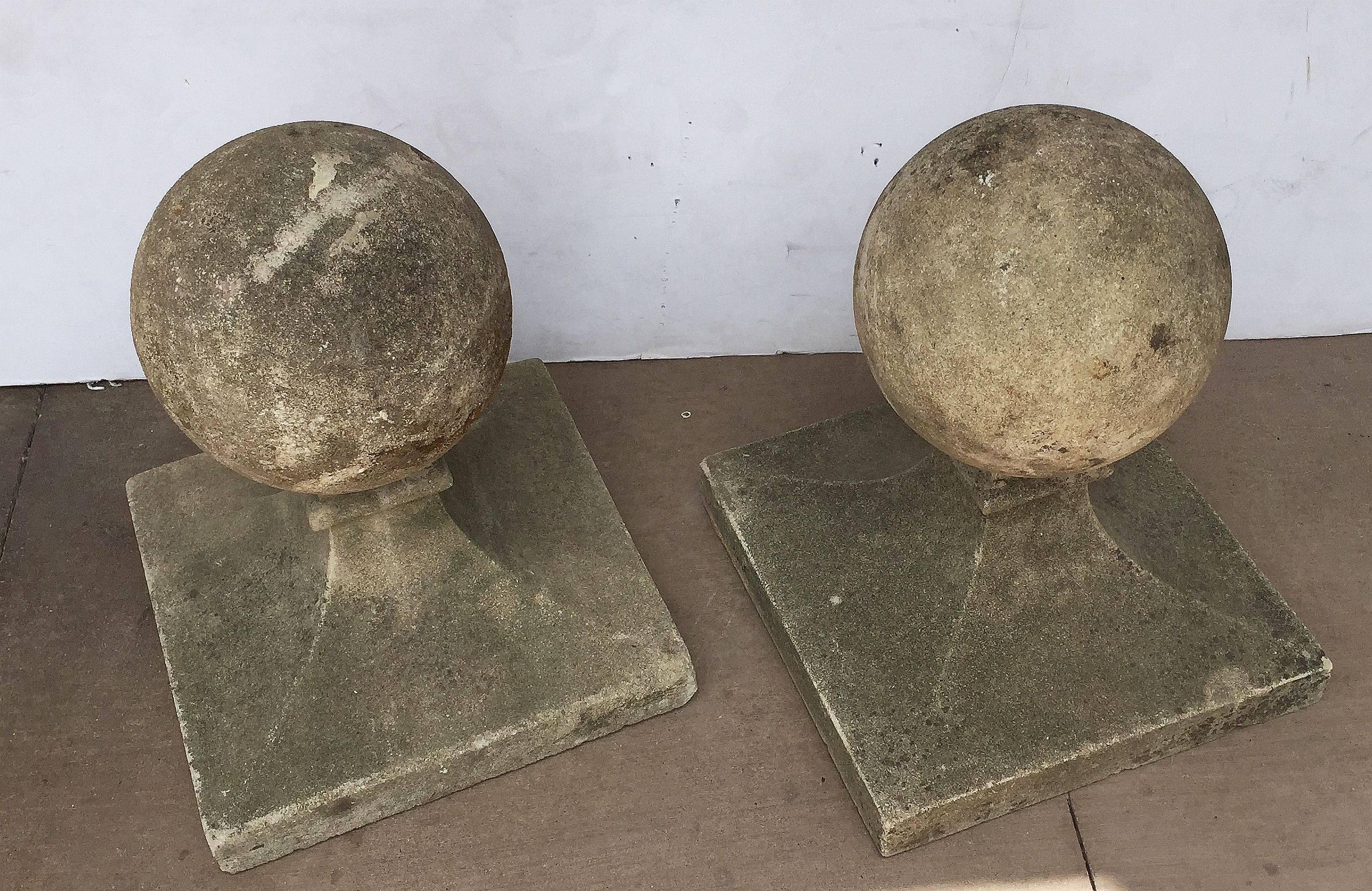 Pair of Large English Garden Stone Coping Balls 3