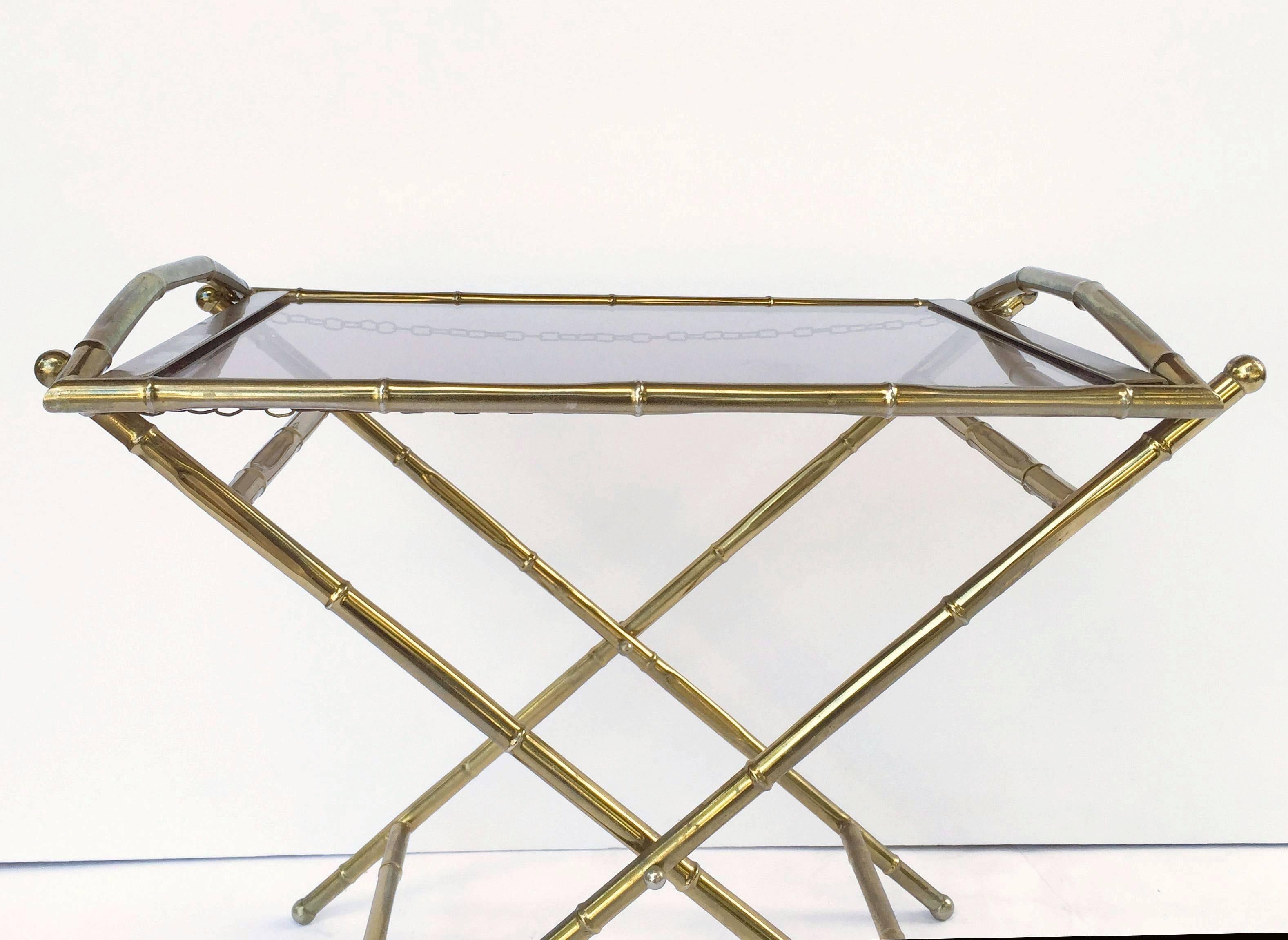French Tray Table of Brass and Smoked Glass 1