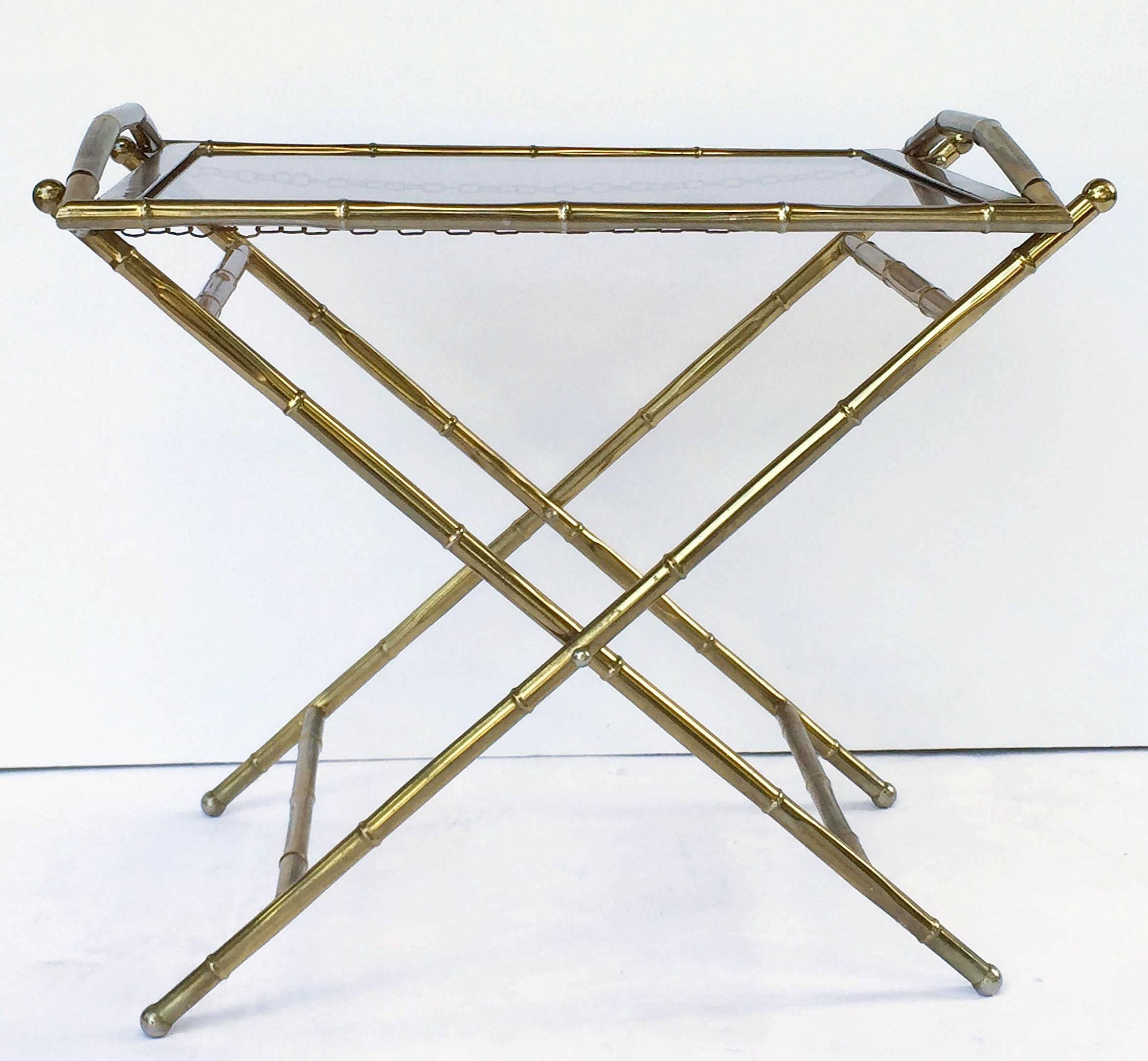 20th Century French Tray Table of Brass and Smoked Glass