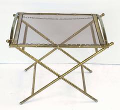French Tray Table of Brass and Smoked Glass