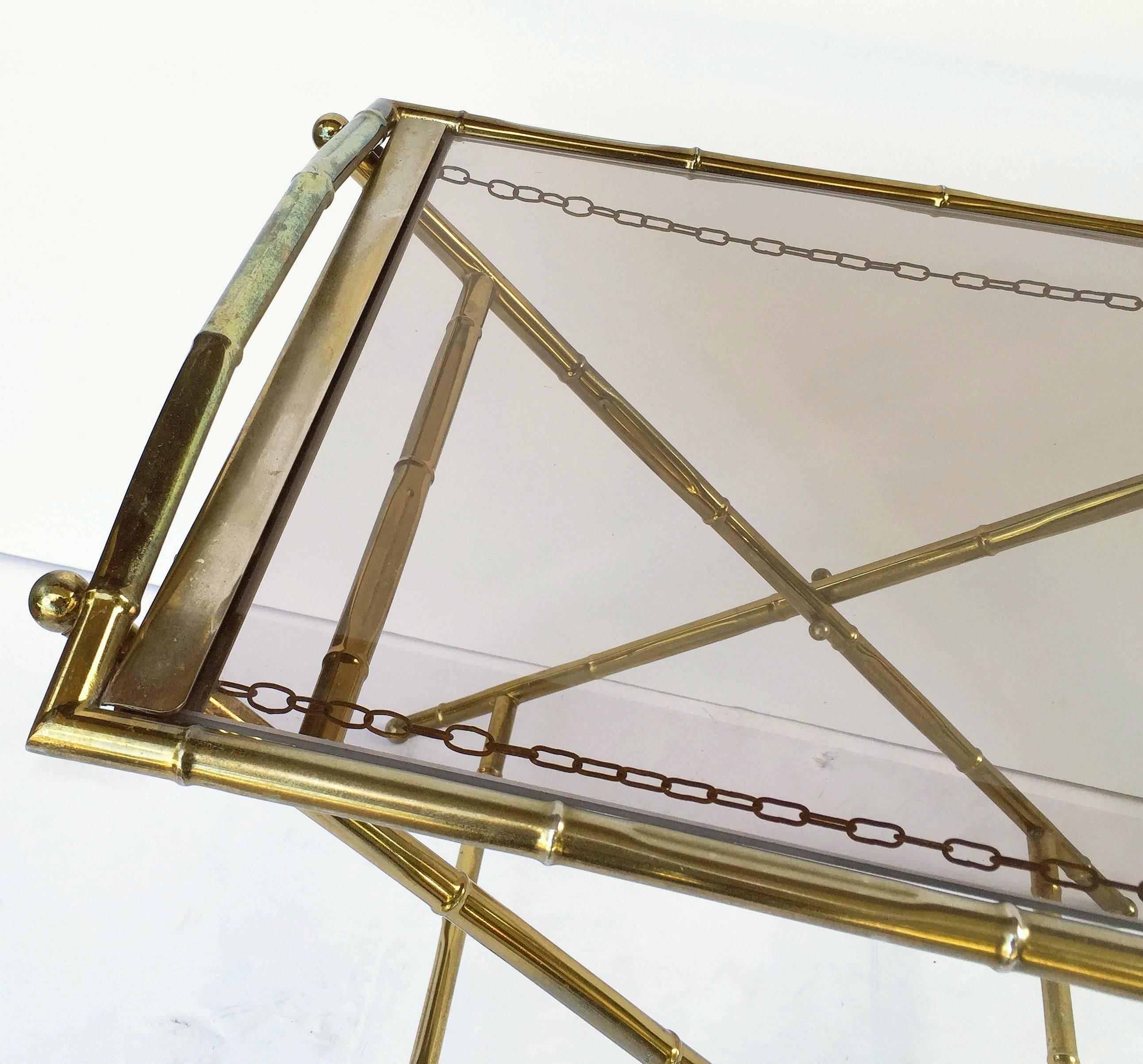 French Tray Table of Brass and Smoked Glass 3