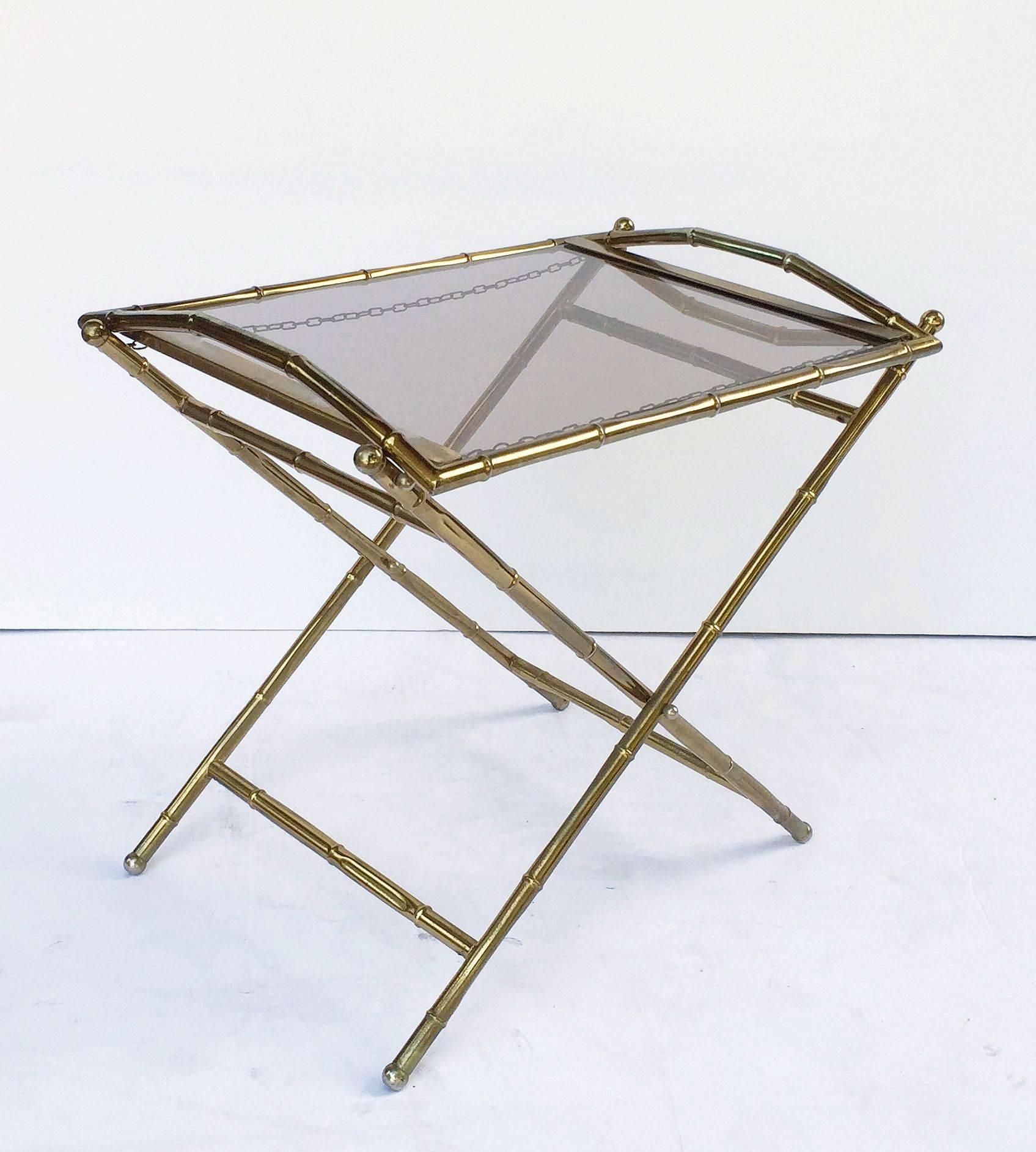 French Tray Table of Brass and Smoked Glass In Excellent Condition In Austin, TX