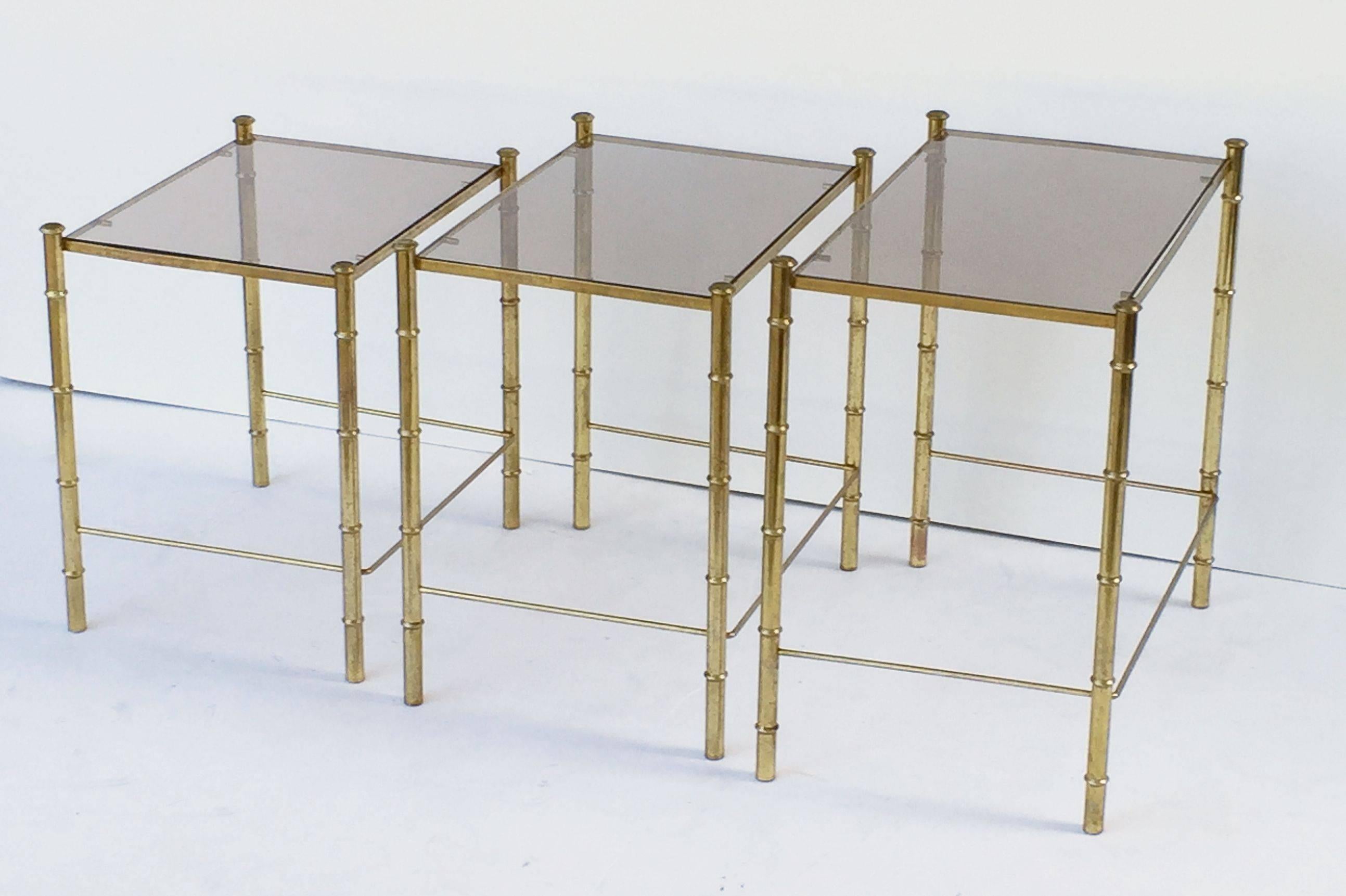 French Nesting Low Tables of Gilt Metal and Glass 1