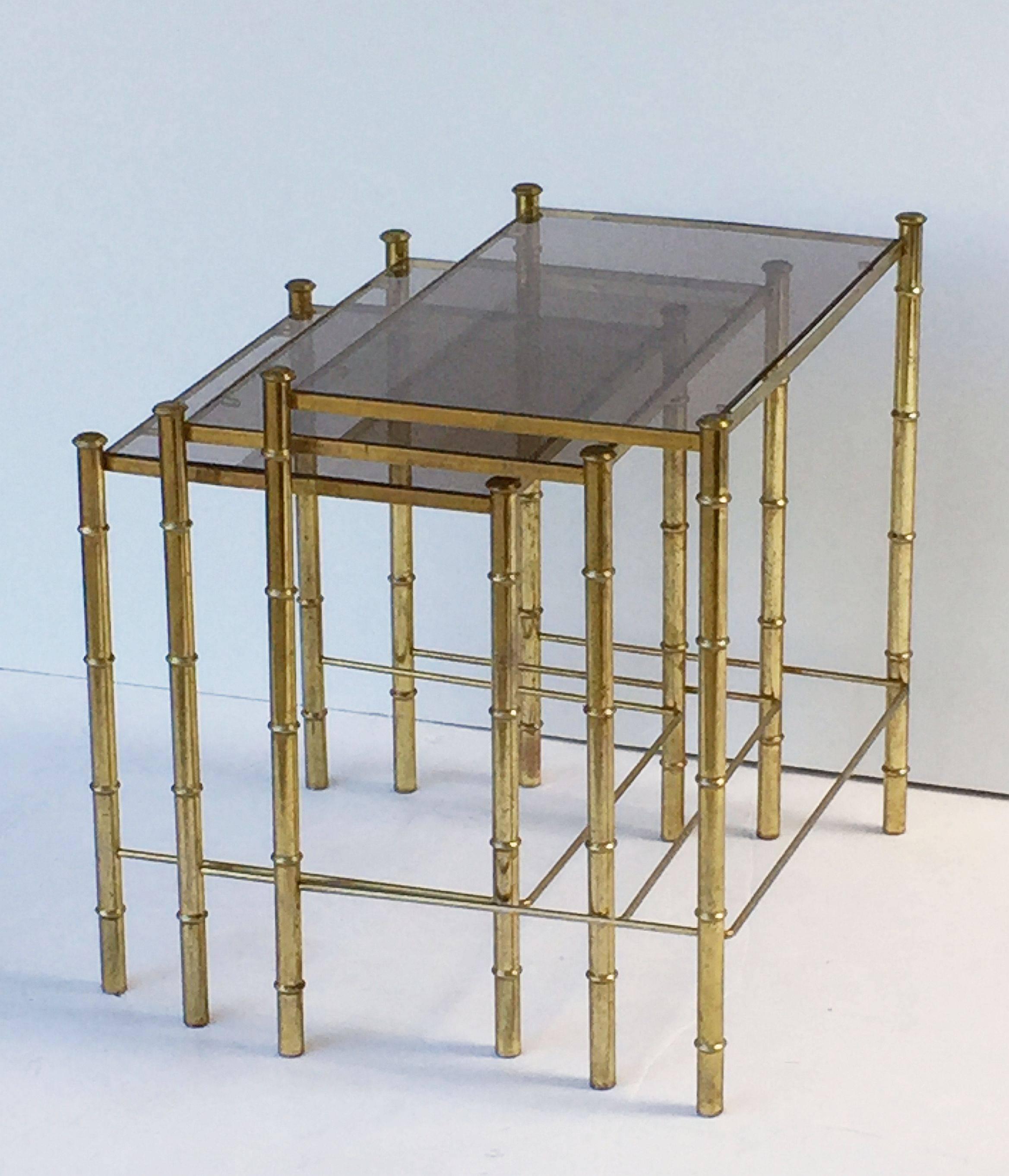 French Nesting Low Tables of Gilt Metal and Glass 2