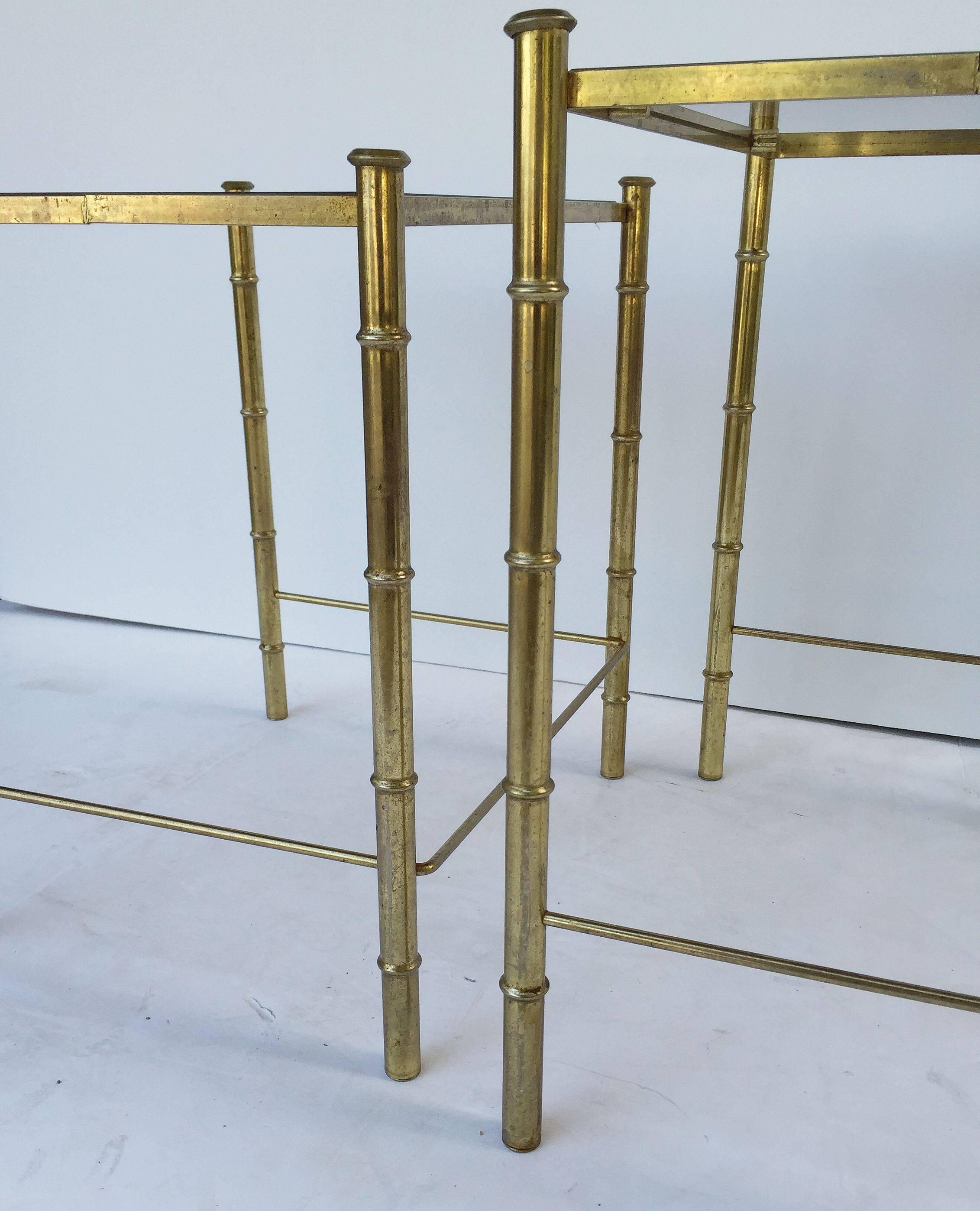 French Nesting Low Tables of Gilt Metal and Glass 6