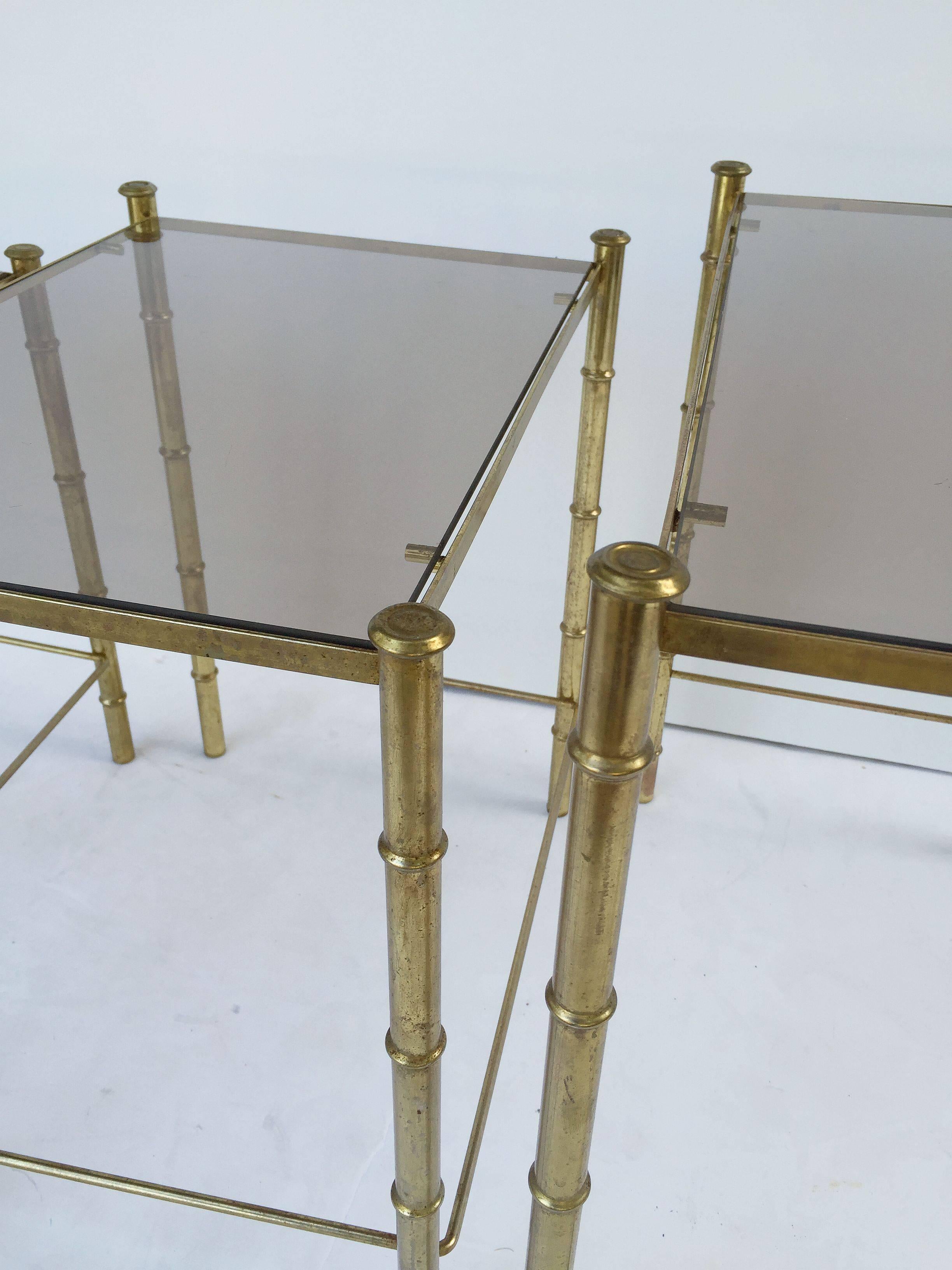 French Nesting Low Tables of Gilt Metal and Glass 5
