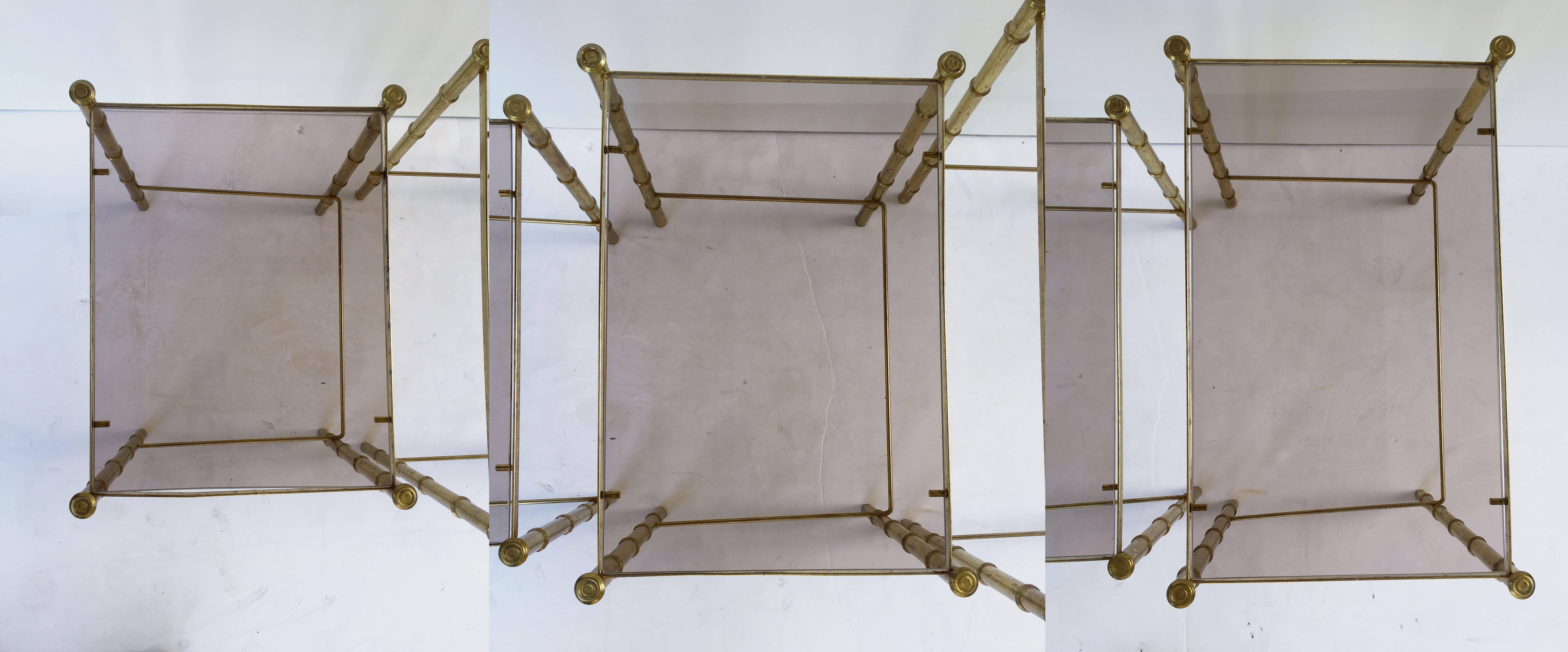 French Nesting Low Tables of Gilt Metal and Glass 3