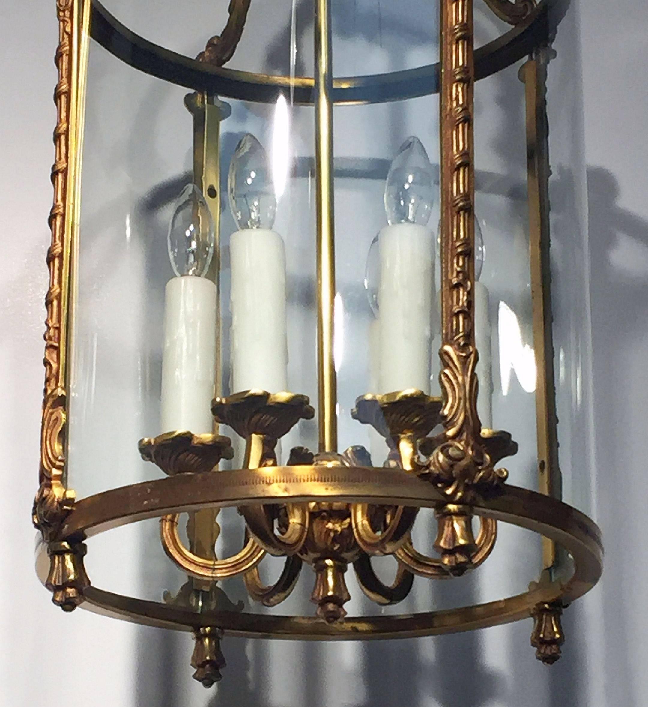 Large French Six-Light Hanging Lantern of Gilt Metal and Glass (13 1/2 Diameter) 4