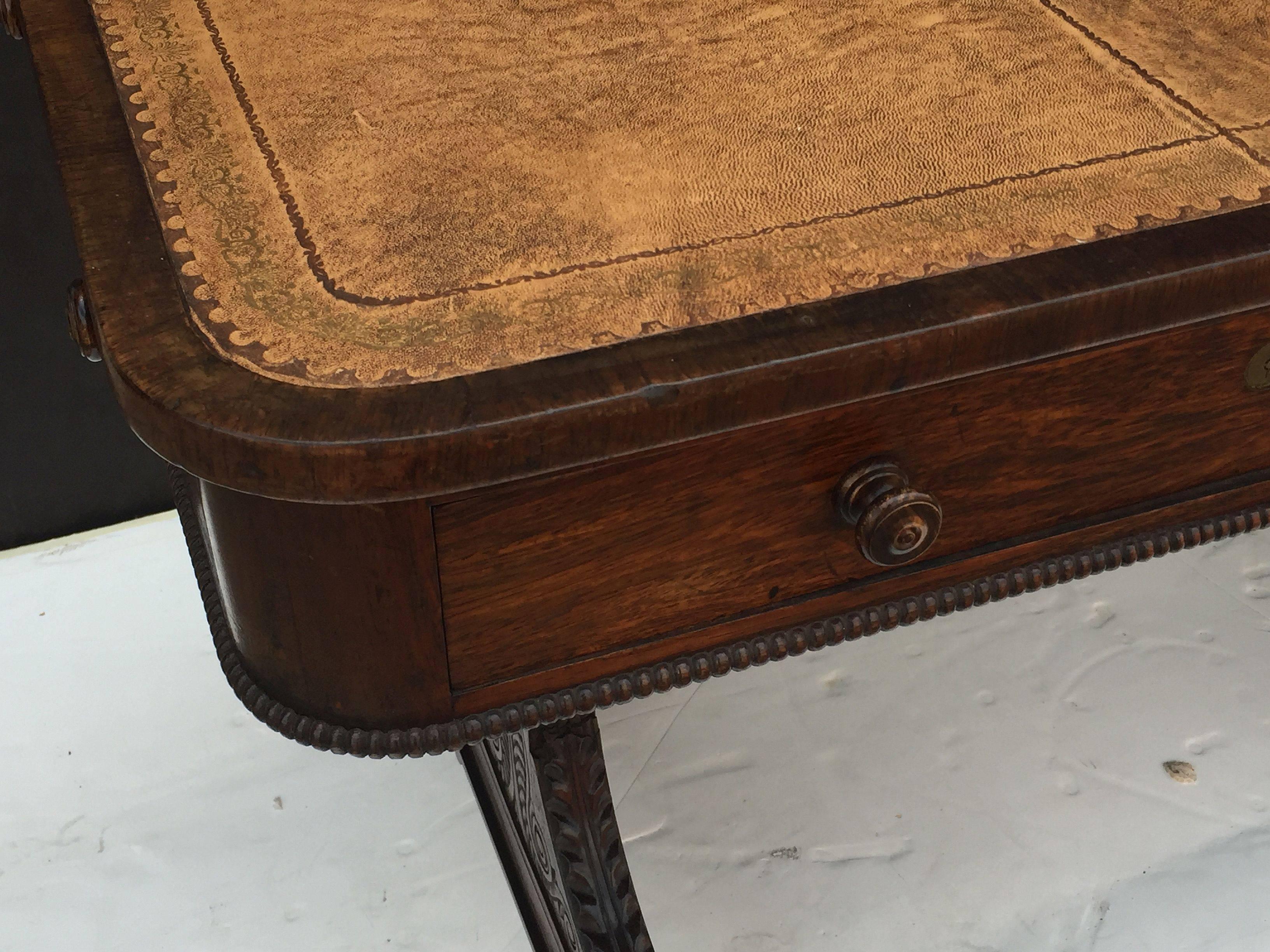 Wood Scottish Library Table or Writing Desk with Leather Top from the Regency Era